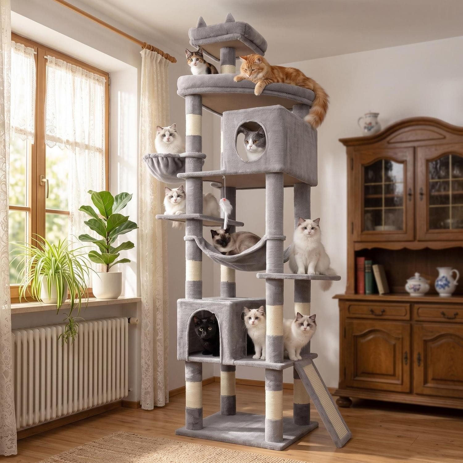 LuxusKollektion Kratzbaum Kratzbaum Katzenbaum 210cm Hellgrau