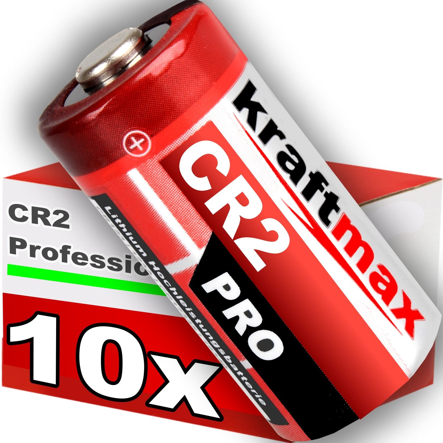 kraftmax 10er Pack CR2 Lithium Hochleistungs- Batterie, CR2 (3,0 V V, 1 St), Hohe Energiedichte, lange Haltbarkeit