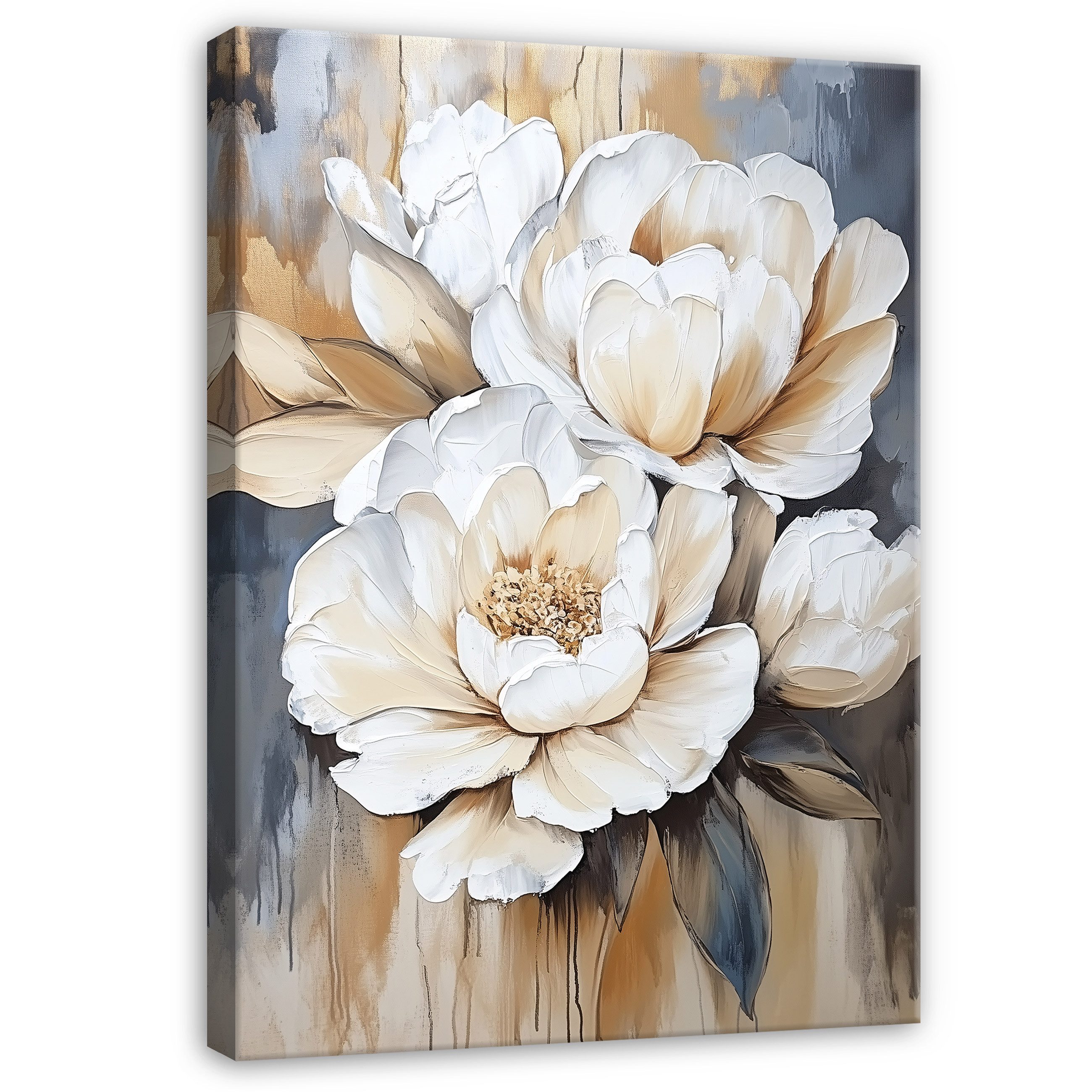 Wallarena Leinwandbild Blumen Weiß Gold Modern günstig online kaufen