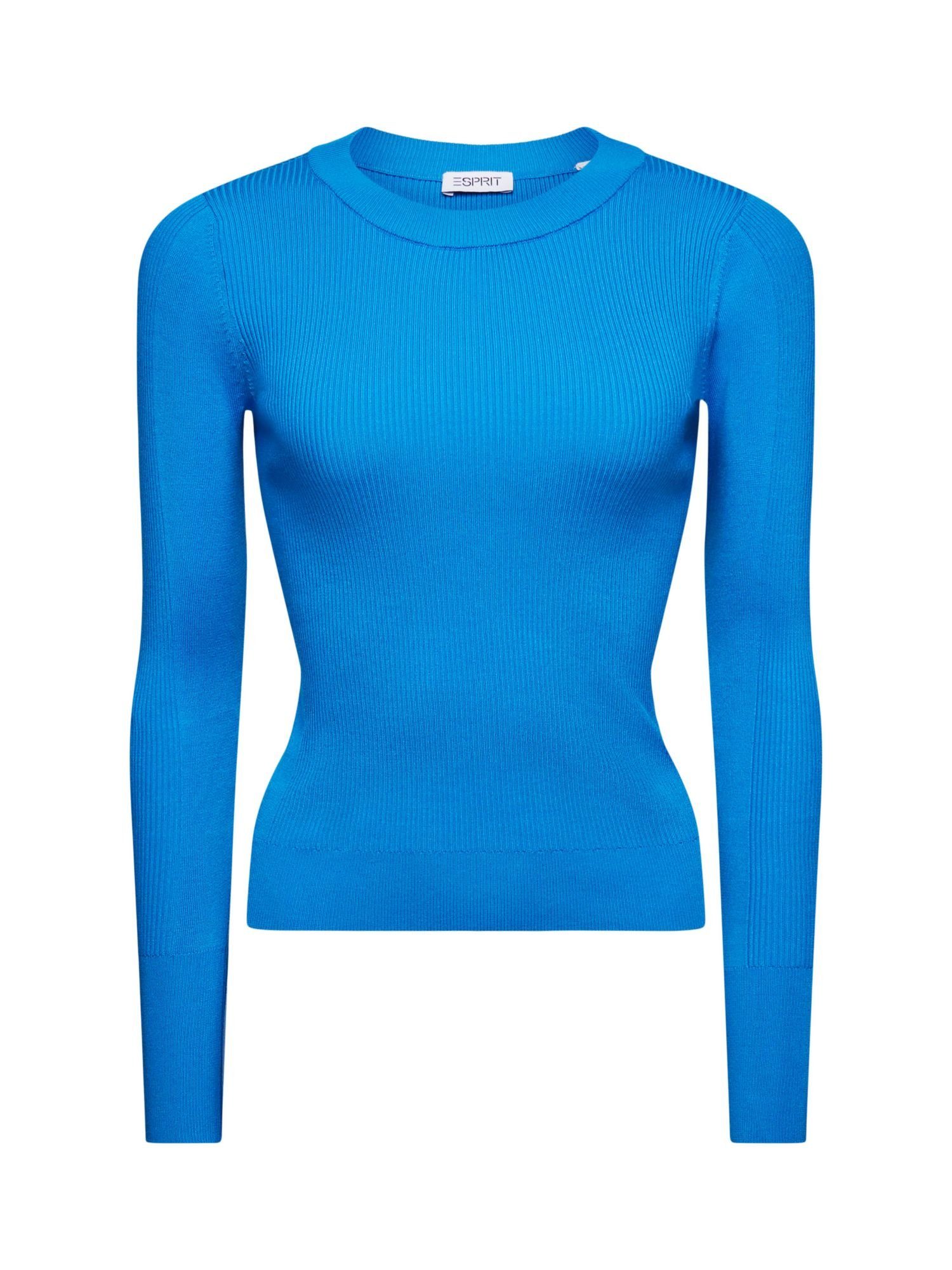 Esprit Rundhalspullover Rippstrick-Pullover mit Rundhalsausschnitt BLUE