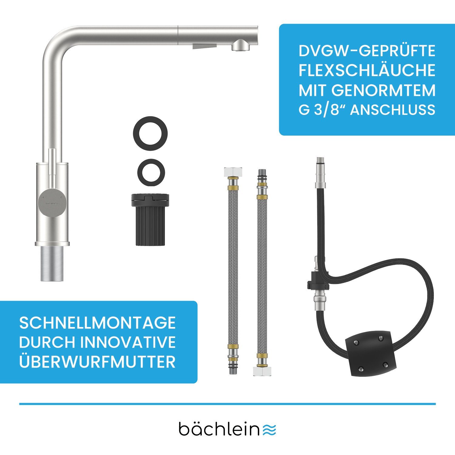 Küchenarmatur Spültischarmatur - Edelstahl ausziehbar Varvaro gebürstet Bächlein