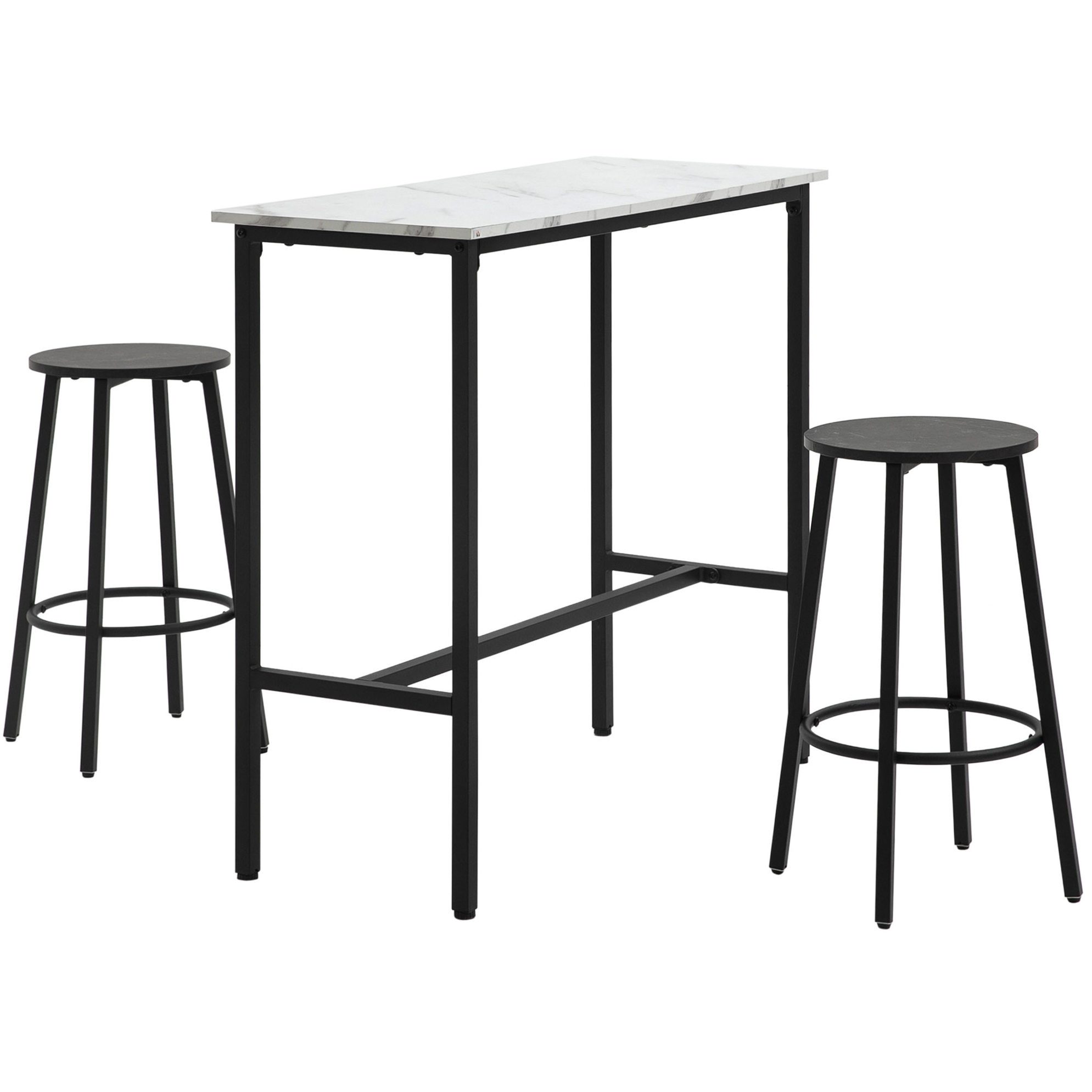 Essgruppe 100x40x90 cm 3-teiliges Bartisch-Set mit 2 Barhockern und Stehtisch
