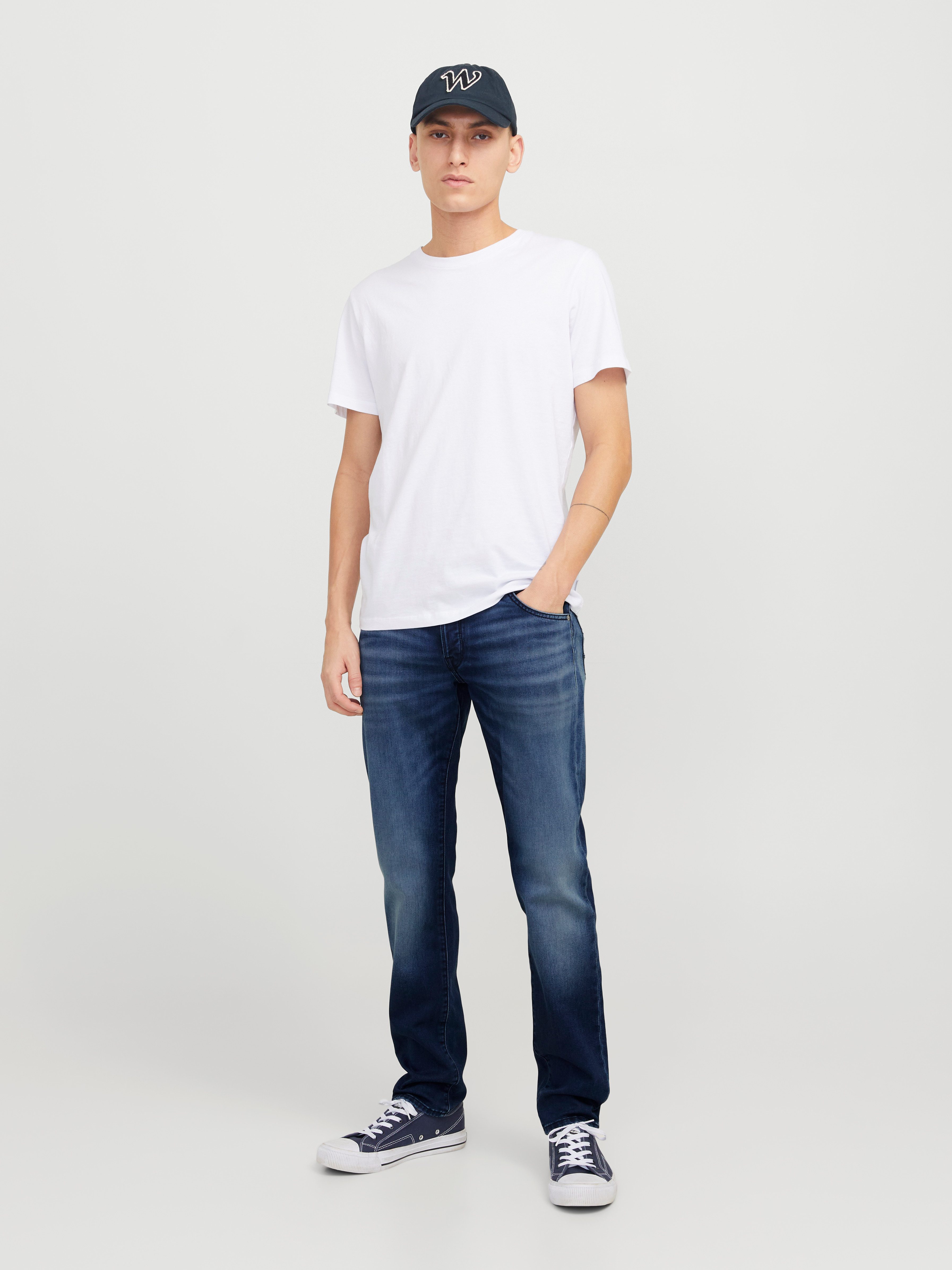 Jack & Jones Tapered-fit-Jeans JJIMIKE mit Stretch, Used-Look und bequemer Passform mit Abriebeffekten
