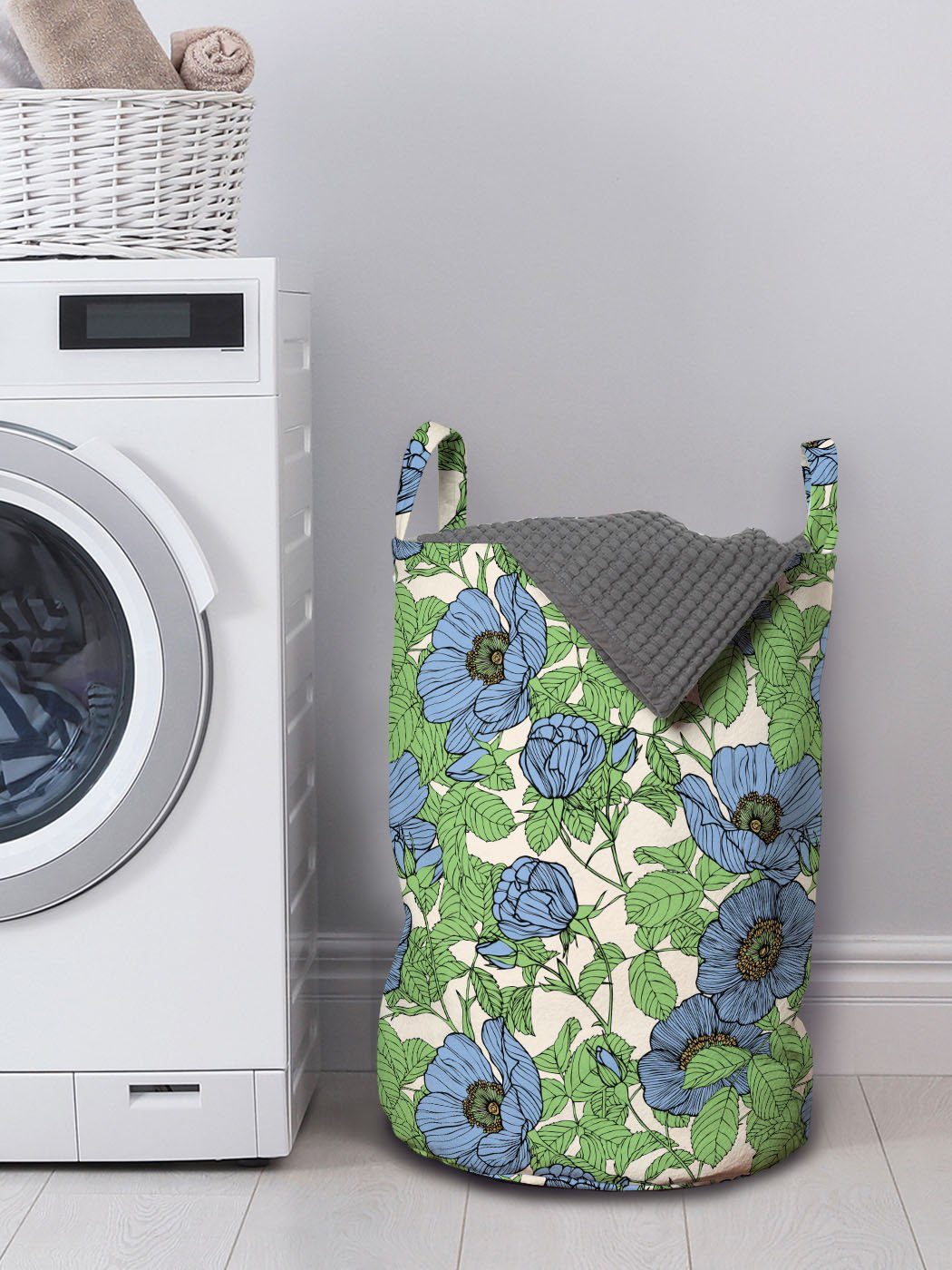 Abakuhaus Wäschesäckchen Wäschekorb mit Griffen Waschsalons, Kordelzugverschluss Blumen-Blatt-Zeichnung Blumen Bold für