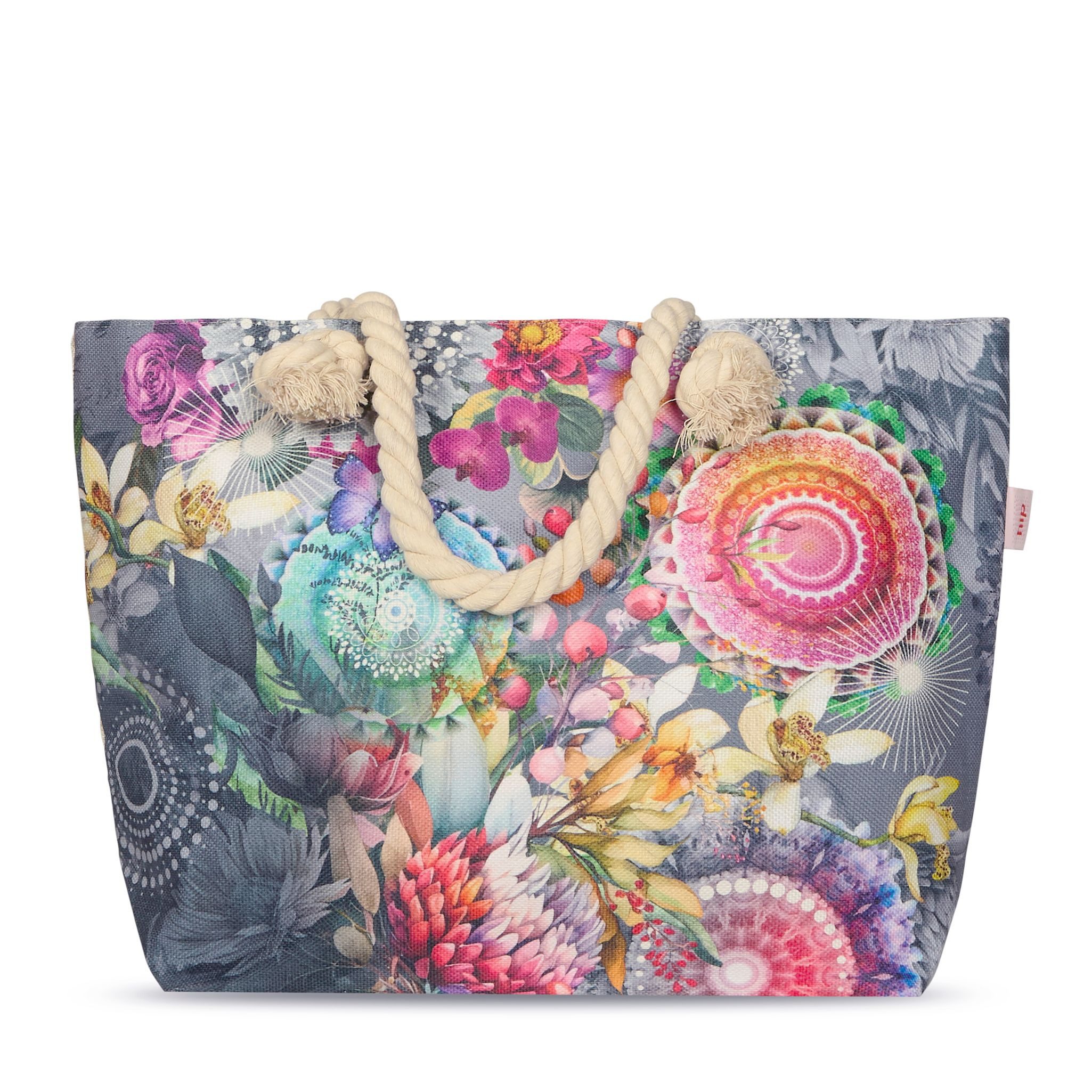 JACK Strandtasche Reißverschluss Baumwolle Descanso, mit wunderschönem Design, 40x55cm, Beachbag mit Innentasche