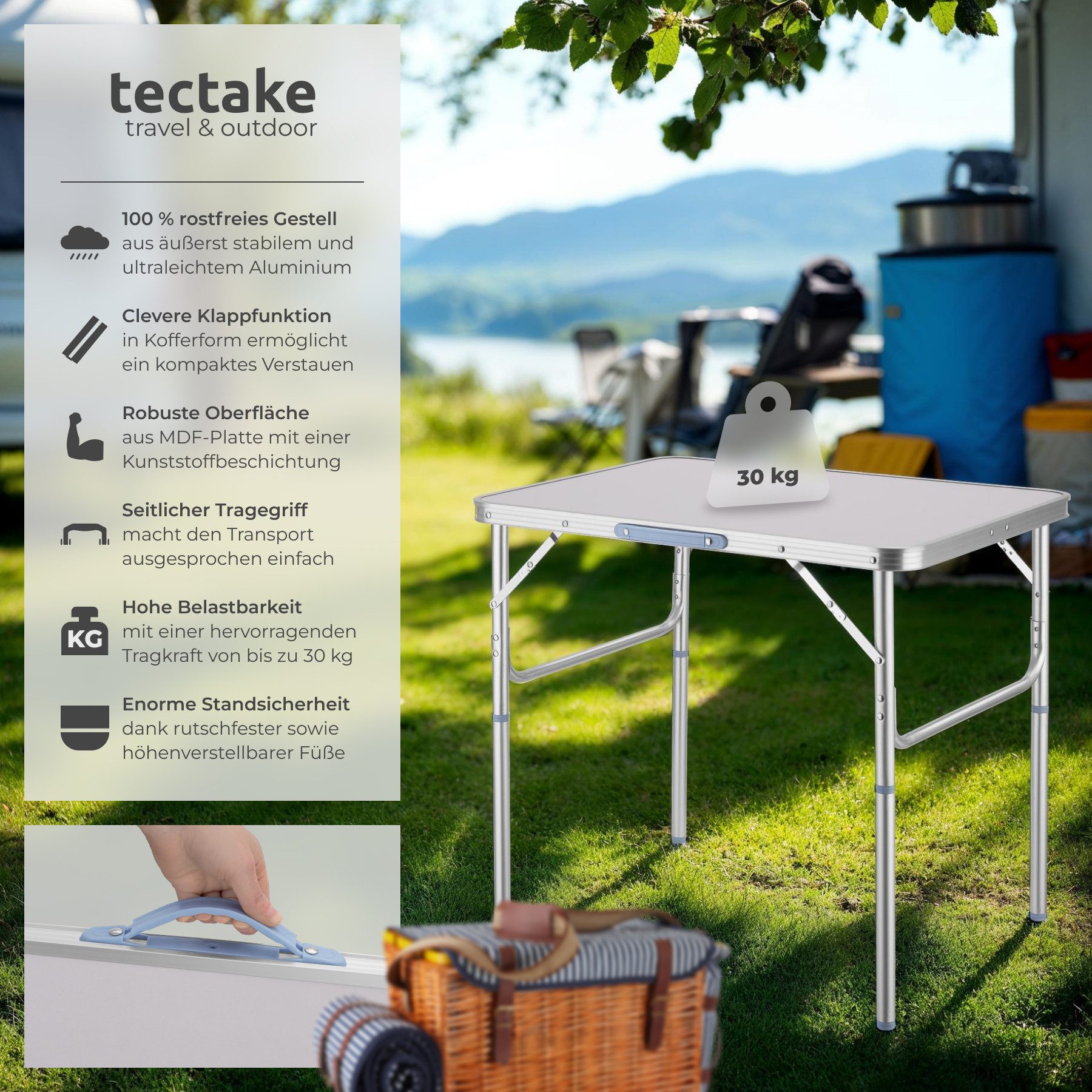 tectake Campingtisch Lothar (1-St., 1 tlg), Kompakter Klapptisch günstig online kaufen