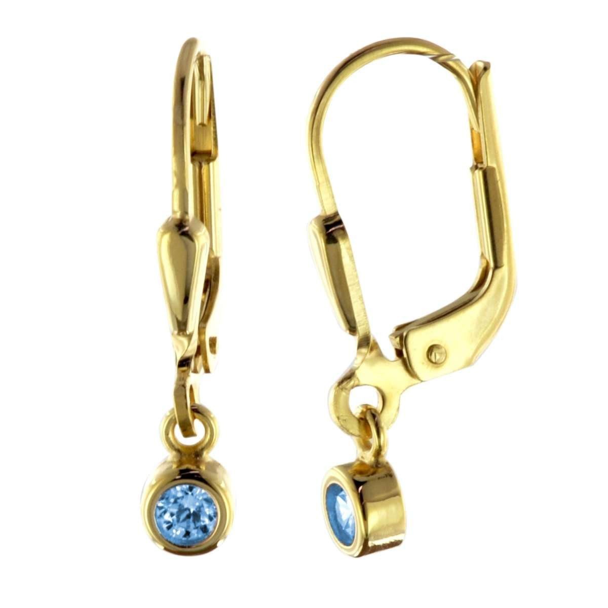 trendor Paar Ohrhänger 51097, für Damen Gold 333 / 8 K mit Blauem Zirkonia