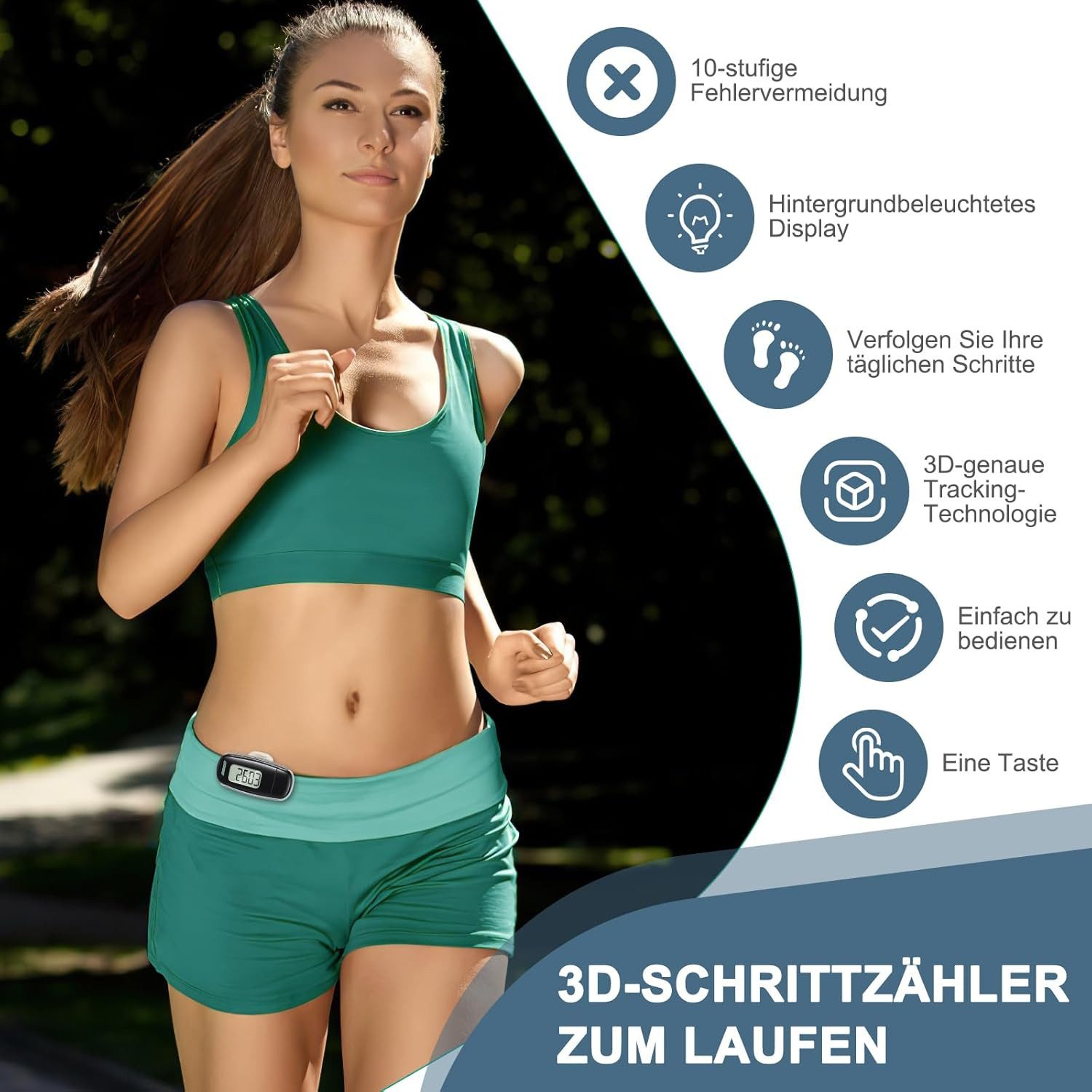 nsihing Schrittzähler 3D-Schrittzähler, USB-aufladbarer Schrittzähler zum Gehen, große Bildschirmanzeige, einfacher Schrittzähler
