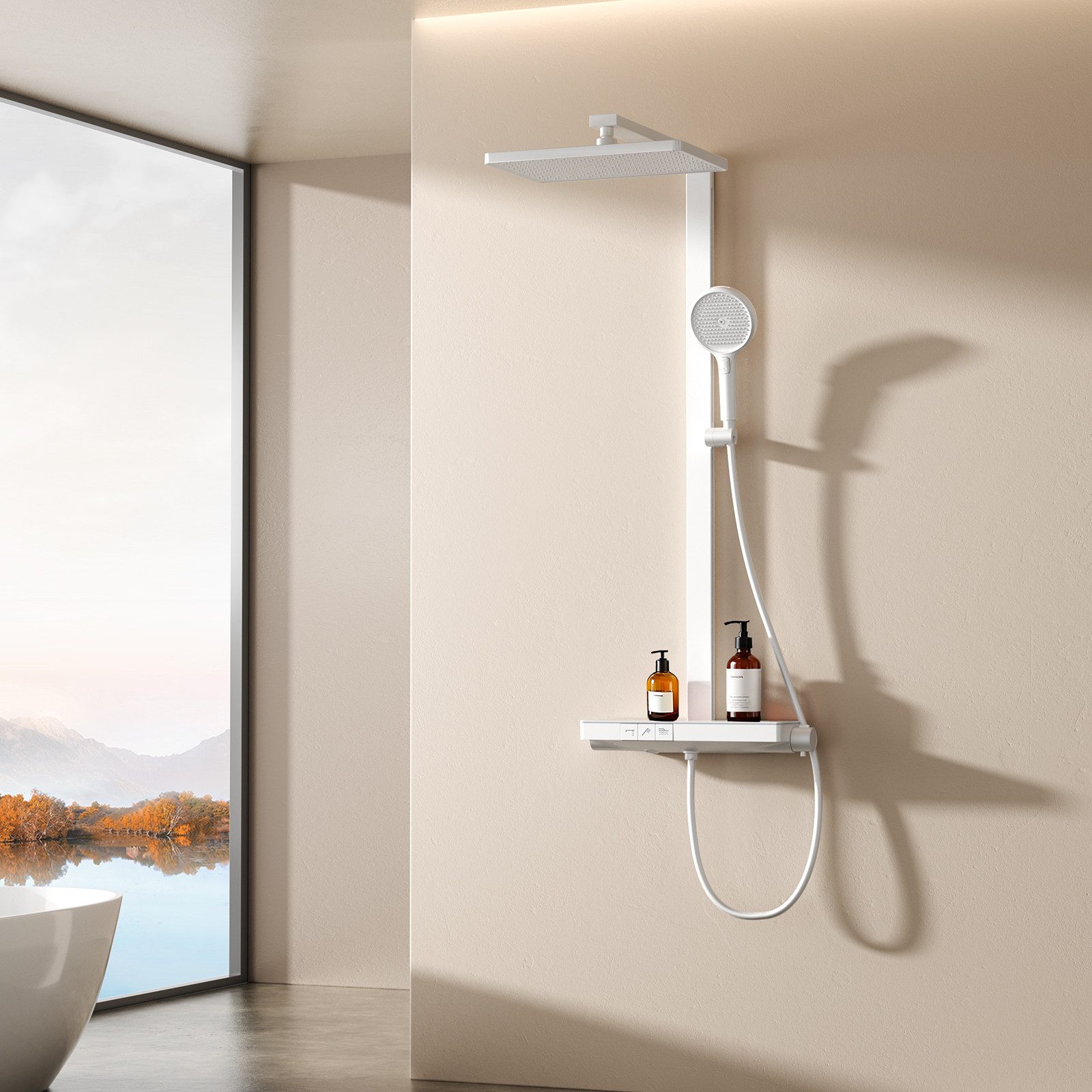 Duschsystem DuschsäuleSet mit 40cm Thermostat Ablage Regendusche und Kopfbrause
