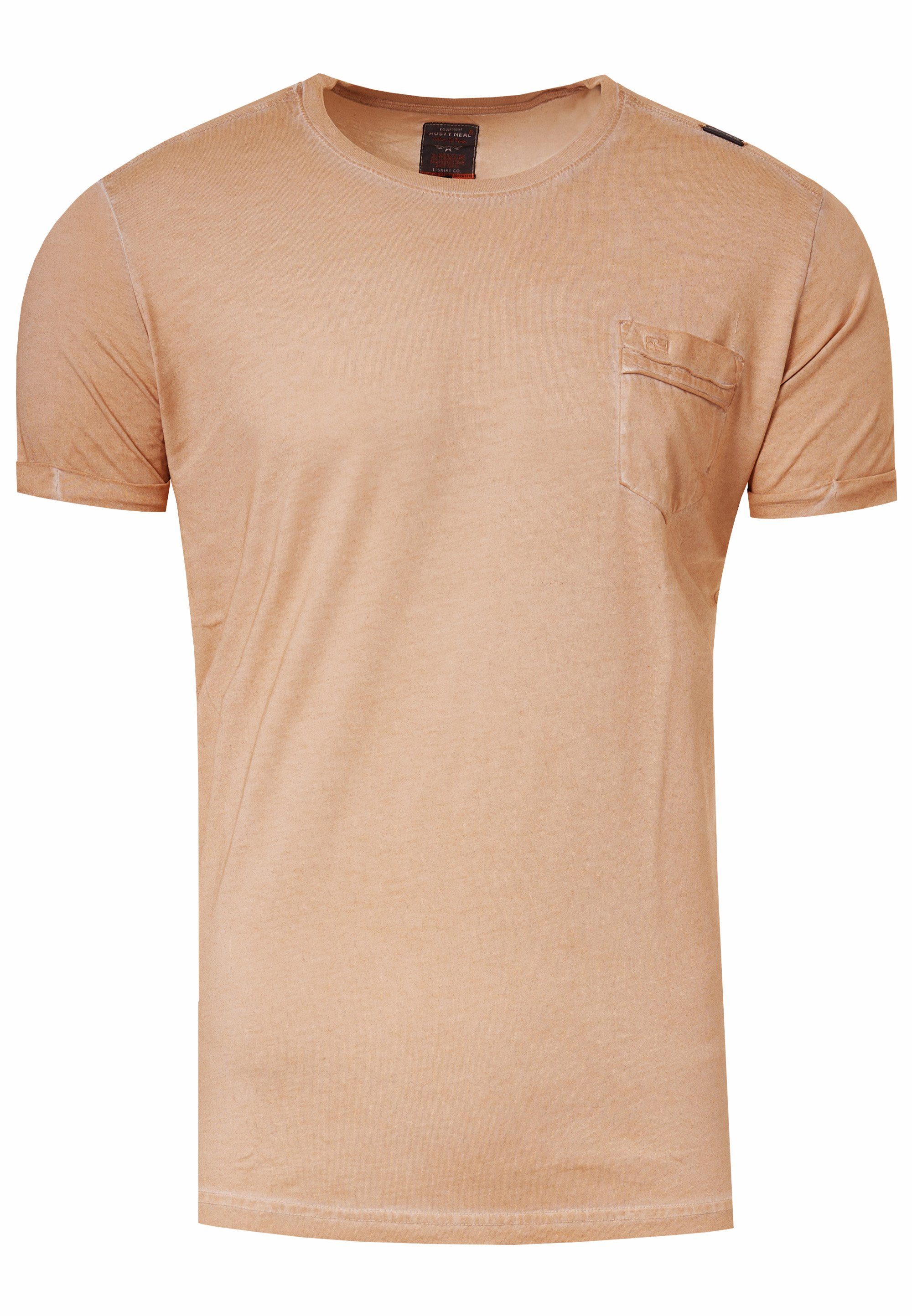 Rusty Neal T-Shirt mit Brusttasche aufgesetzter camelfarben