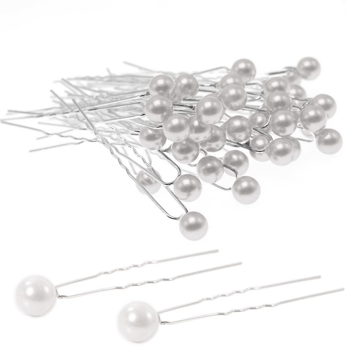 Diadem Braut-Haarschmuck Perlen-Haarspangen, 50 Stück (50-tlg) WaKuKa U-förmiger