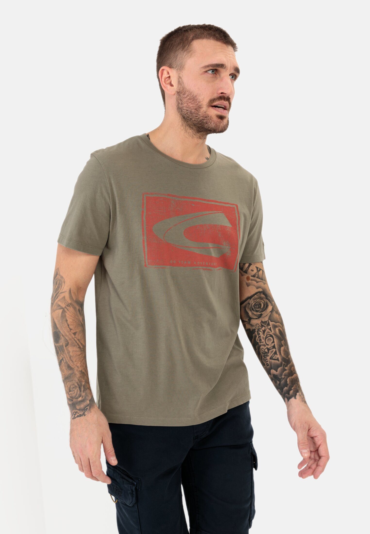 camel active T-Shirt aus zertifiziertem Organic Cotton Kurzarm Rundhals