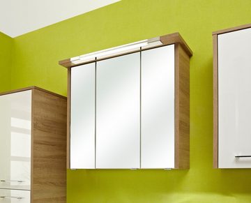 Saphir Spiegelschrank Quickset 382 Badschrank, 3 Spiegeltüren, 6 Einlegeböden, 75 cm breit inkl. LED-Beleuchtung, Türdämpfer, Schalter-/Steckdosenkombination
