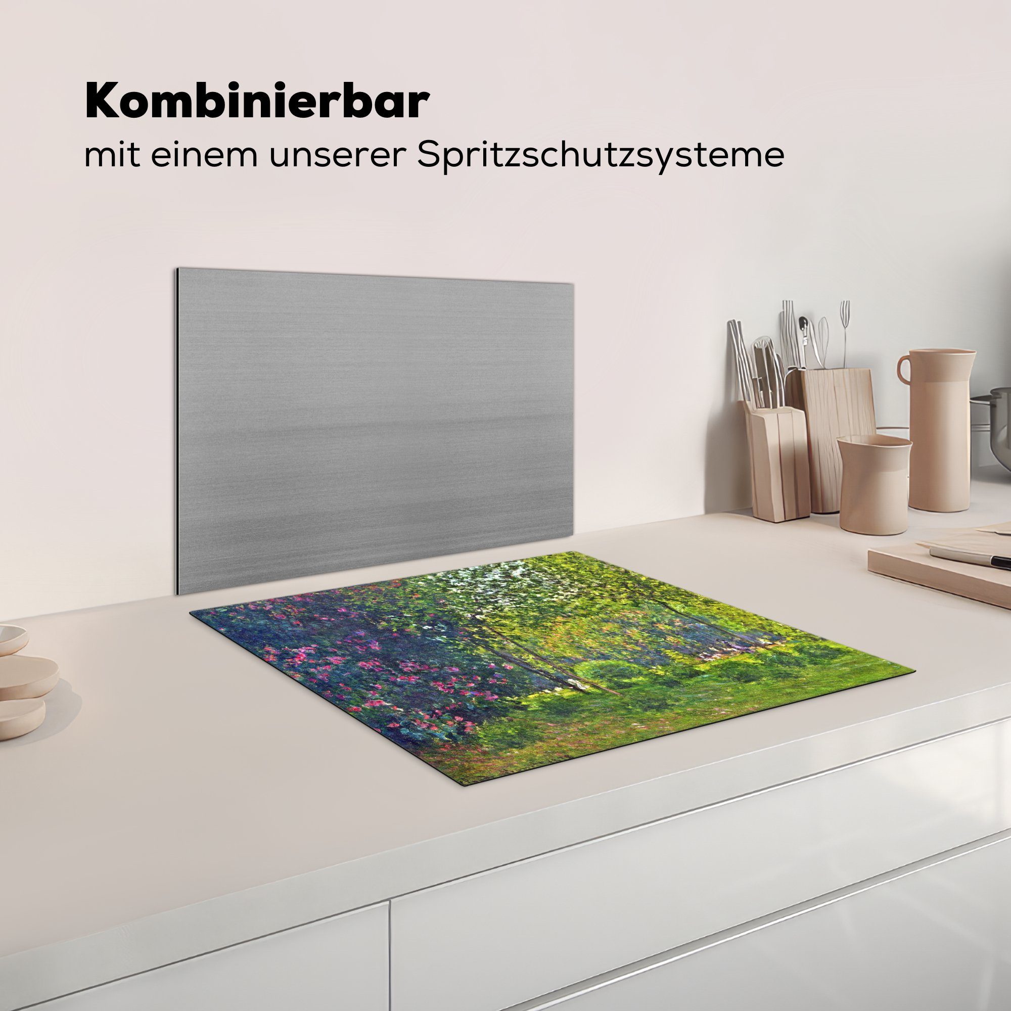 Ceranfeldabdeckung MuchoWow Parc Vinyl, (1 cm, - 59x52 Induktionsmatte küche, für Herdblende-/Abdeckplatte Monet, von tlg), Claude Monceau Gemälde die