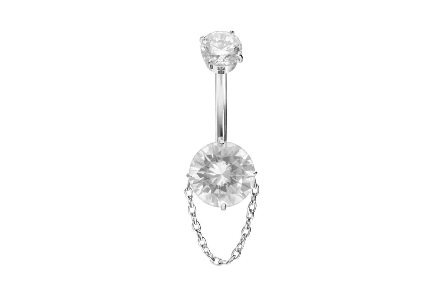 Bauchnabelpiercing Titan Bananabell mit Innengewinde EINGEFASSTE KRISTALLE + KETTE