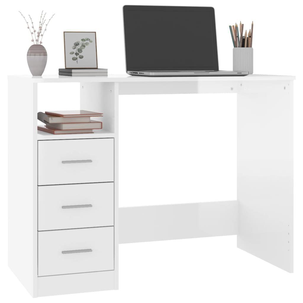 furnicato Schreibtisch mit cm 102x50x76 Schubladen Hochglanz-Weiß