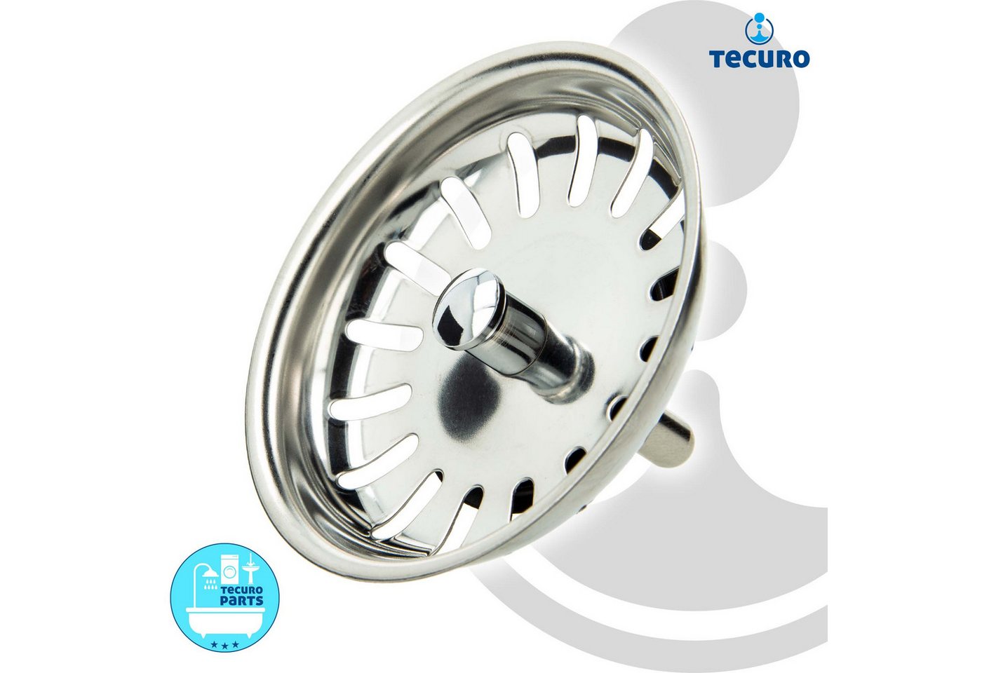 Thumbnail - tecuro Siphon Siebkörbchen Siebkorb Ø 81 mm mit Metall-Führungsstange 8 mm und Kugel