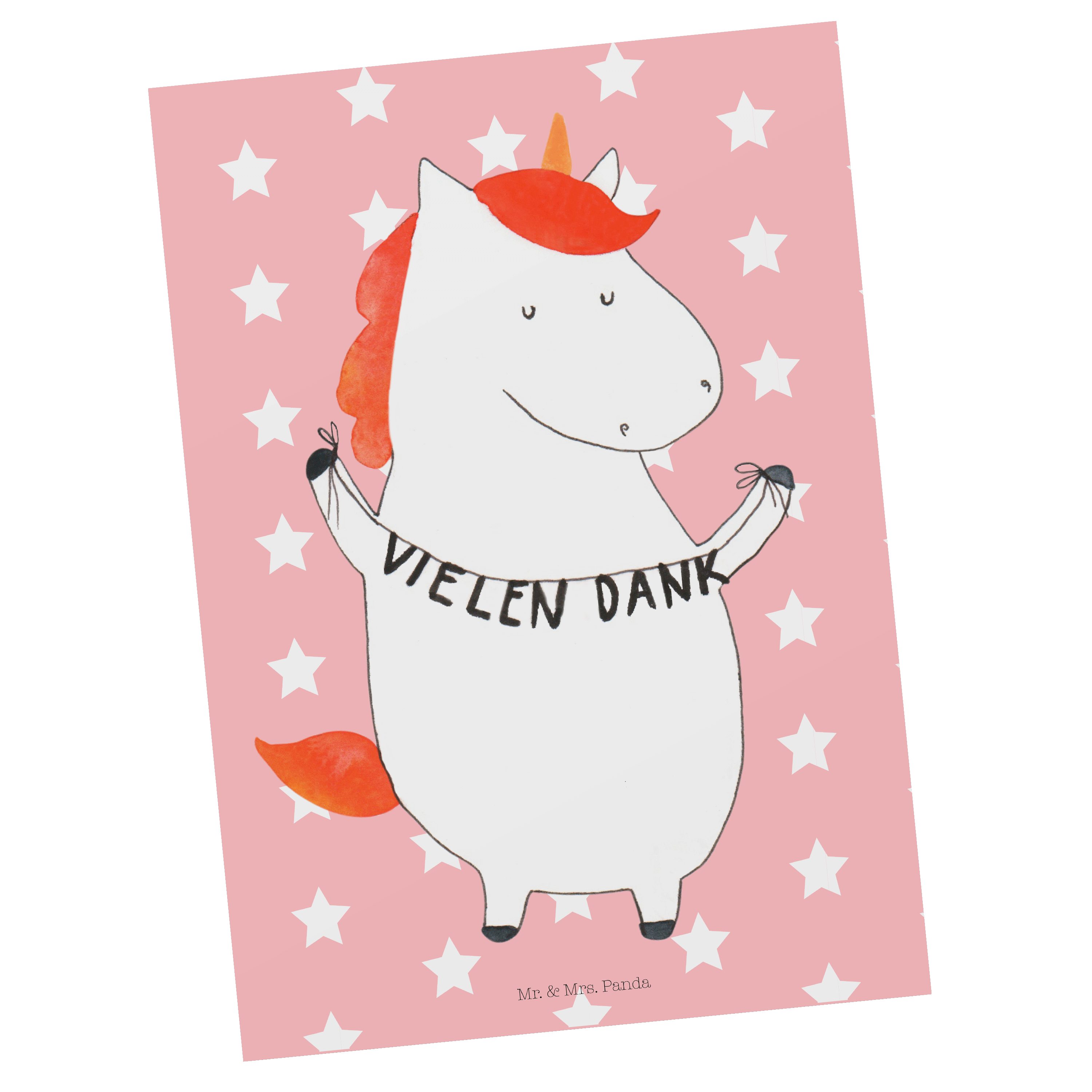 Mr. & Mrs. Panda Postkarte Einhorn Vielen Dank - Rot Pastell - Geschenk, Dankeskarte, Unicorn, K