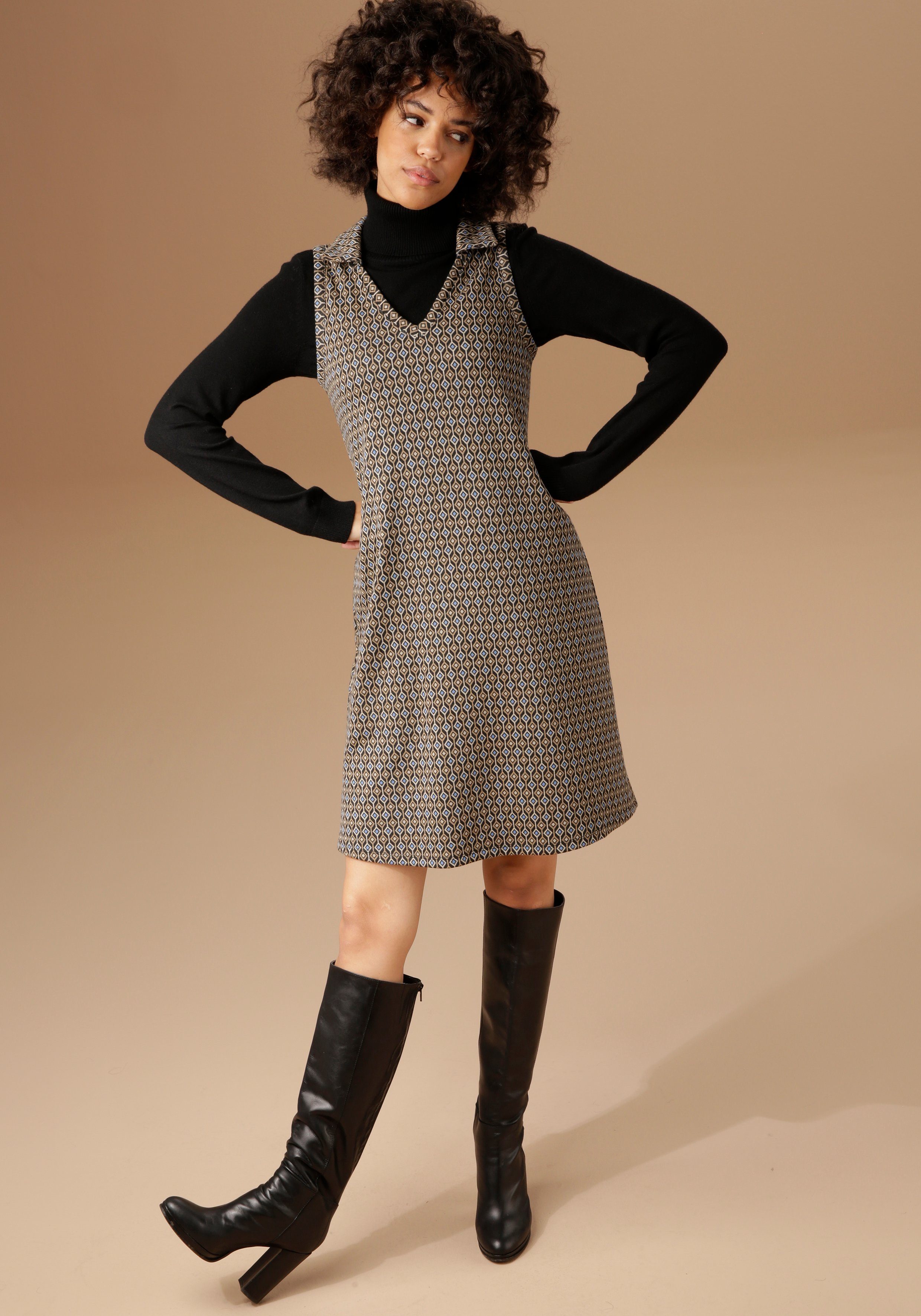 Neue Artikel sind eingetroffen 1 Aniston CASUAL Jerseykleid im angesagtem Retro-Muster