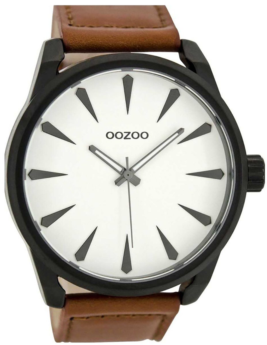 OOZOO Quarzuhr Oozoo Herren Armbanduhr Lederarmband, Herrenuhr (ca. Fashion-Style groß extra rund, braun, 48mm)