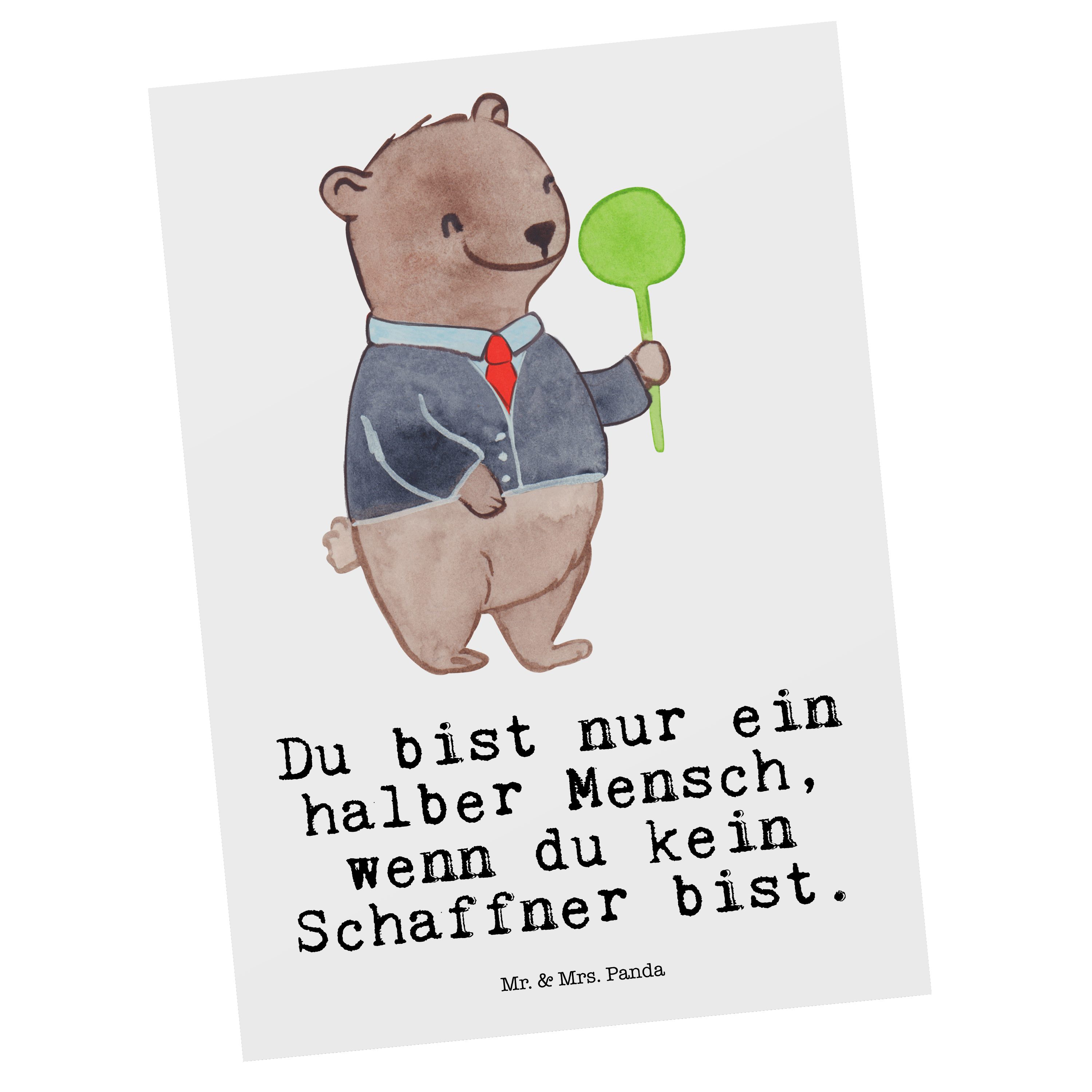 Mr. & Mrs. Panda Postkarte Schaffner mit Herz - Weiß - Geschenk, Einladungskarte, Rente, Jubiläu