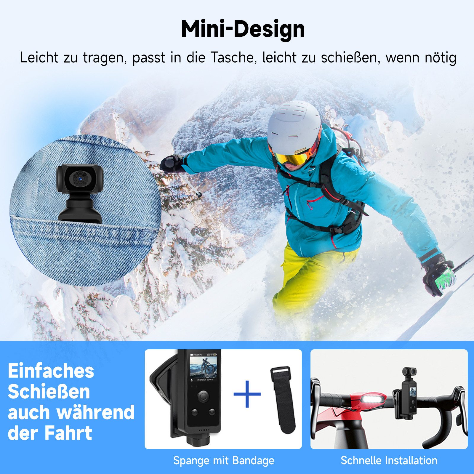 Hikity 1.3 zoll Outdoor Reiten Praktische Sportkamera mit externem Mikrofon Action Cam (HD, Wasserdicht, rüttelfest)