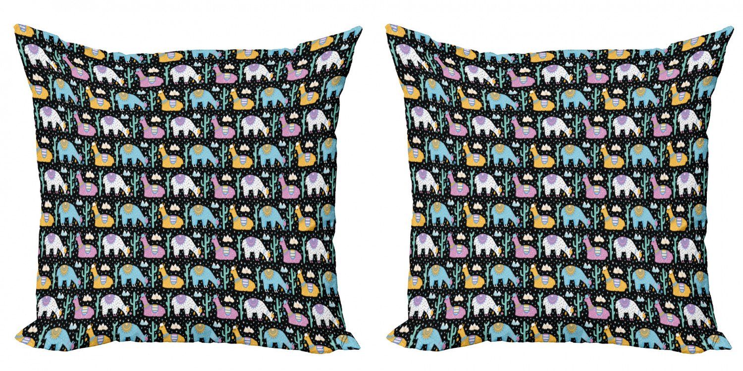 Kissenbezüge Modern Accent Tiere (2 Digitaldruck, Orient Alpaka Kaktus Fluffy Doppelseitiger Stück), Abakuhaus