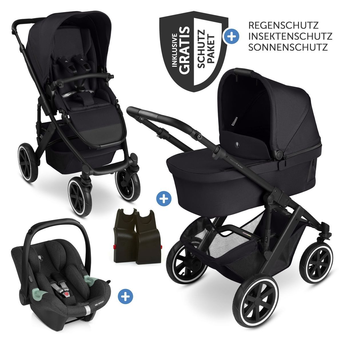 ABC Design Kombi-Kinderwagen Salsa 5 Air - Coal, 3in1 Коляски Set mit Babywanne, Babyschale, Sportsitz & Zubehör