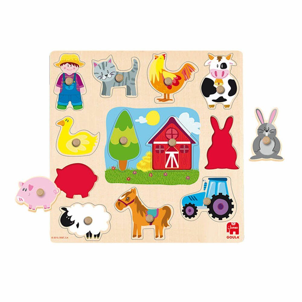 Goula Puzzle Holzpuzzle Silhouetten Bauernhof, 12 Puzzleteile