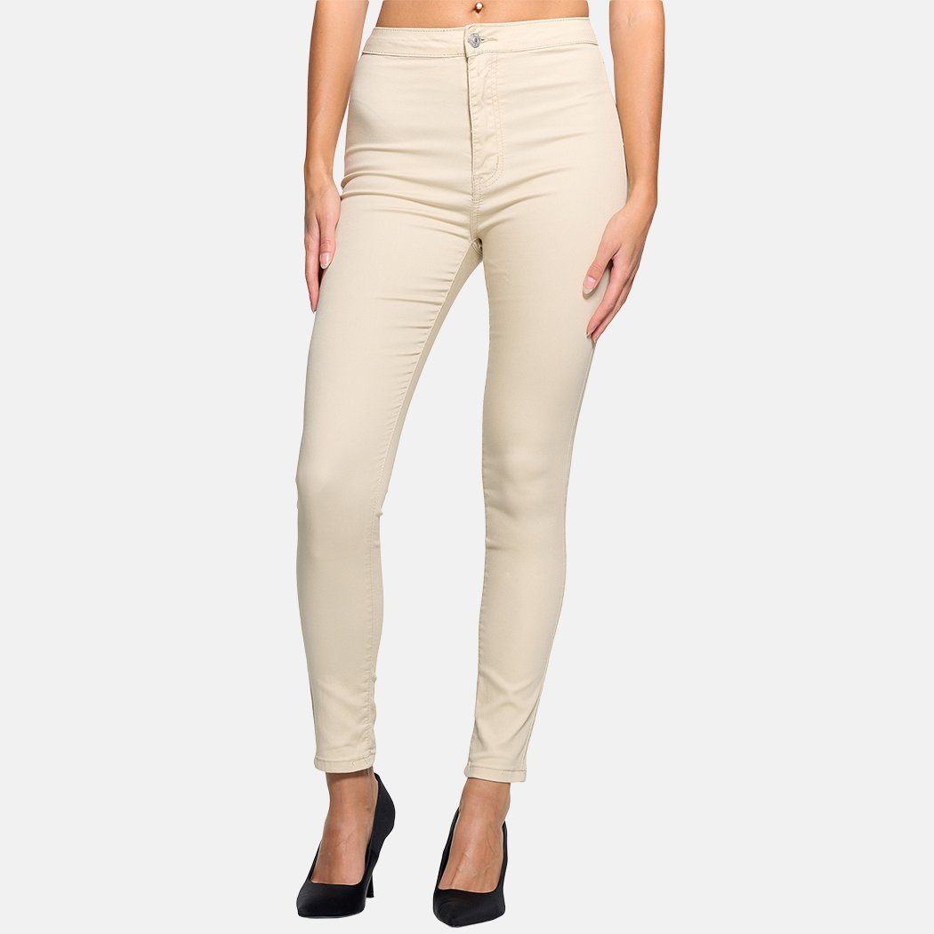 Elara High-waist-Jeans Elara Damen Jeans High Waist Slim Fit (1-tlg) Beige