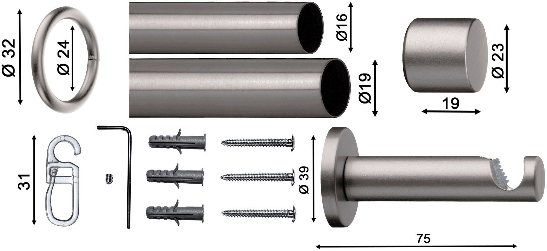 indeko Gardinenstange Andrax, Ø 20 mm, 1-läufig, ausziehbar, verschraubt, Aluminium, stufenlos verstellbare Teleskopstange