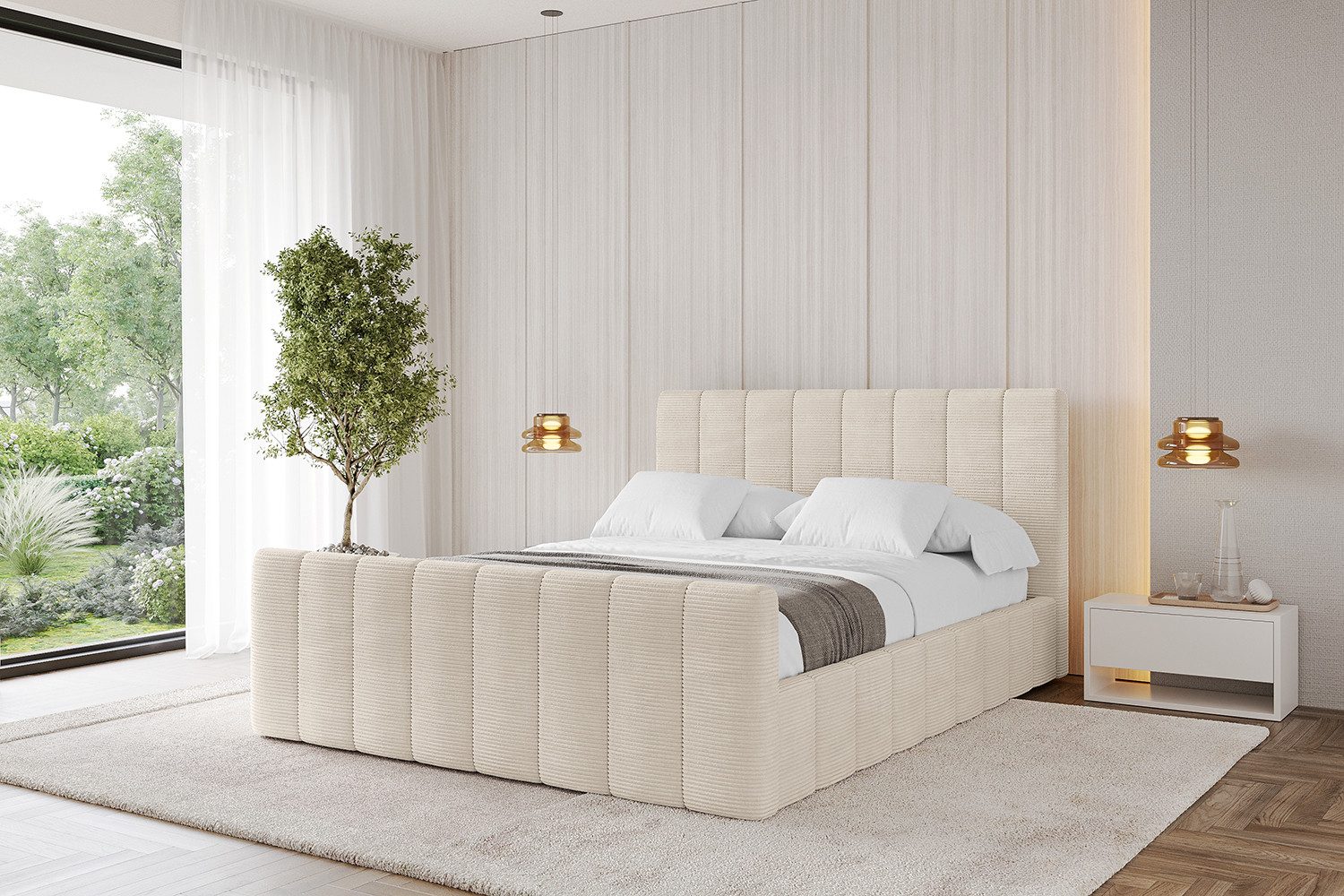 ALTDECOR Polsterbett FINO-Z (Polsterbett mit Bettkasten und Lattenrost, Boxbett mit Matratze), Doppelbett mit Stauraum, Bett mit Kopfteil