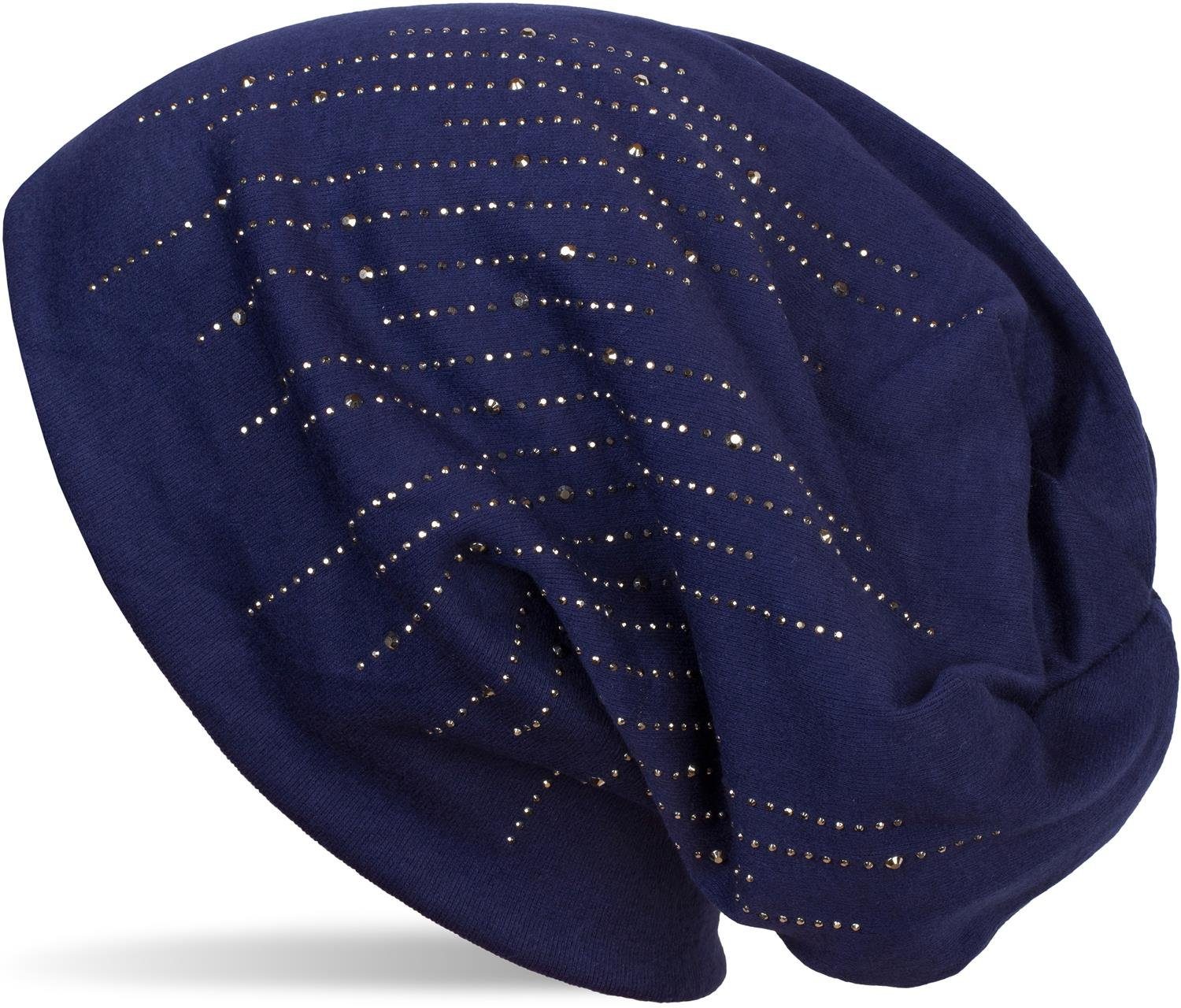 styleBREAKER Beanie (1-St) Beanie mit Strass Streifen Dunkelblau