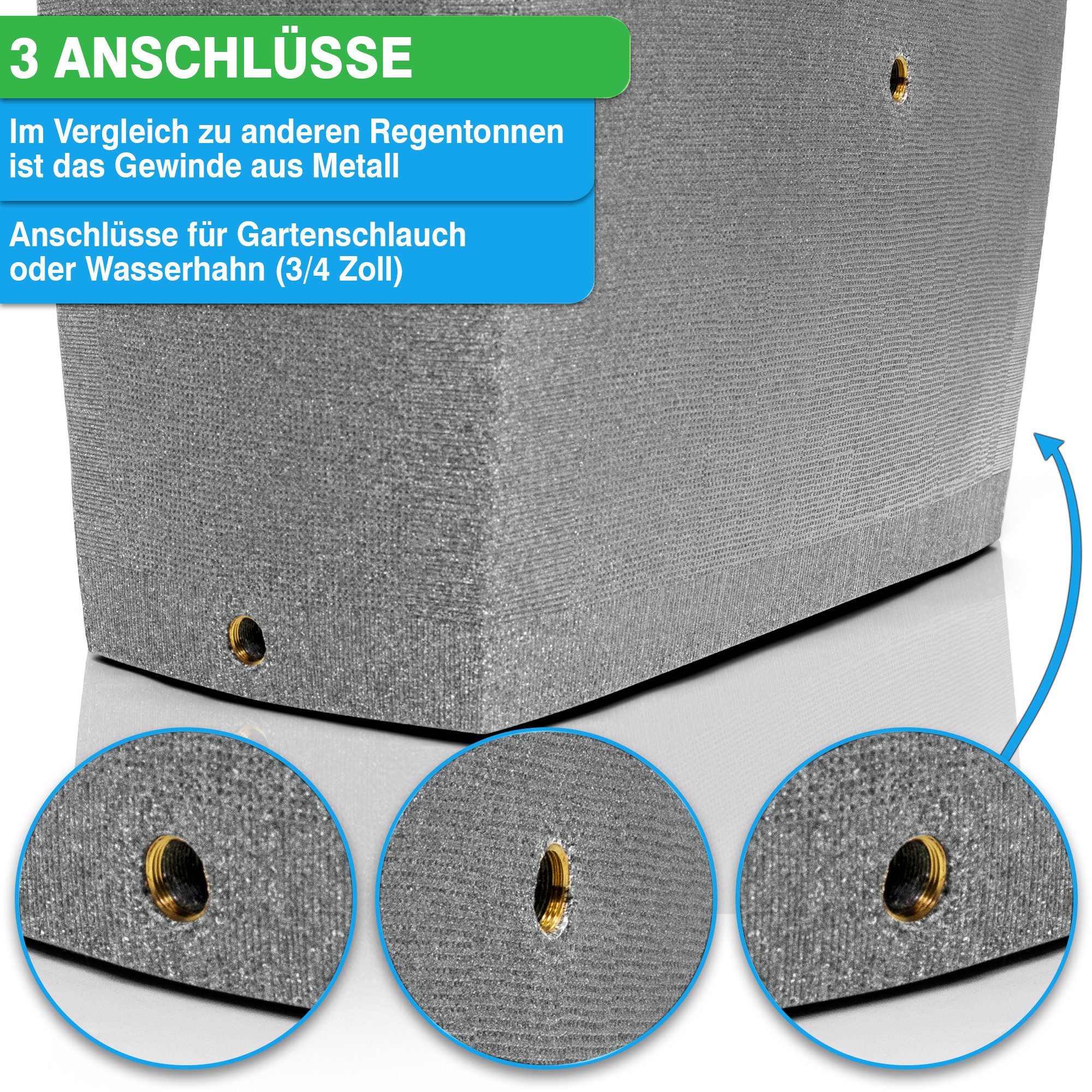 YourCasa Regentonne Regentonne [SquareLux Rain] Eckig & Schmal - Metallgewinde & Deckel, 275 l, Metallgewinde, Kindersicherer Deckel, 275L, Bepflanzbar, 79x41x105cm