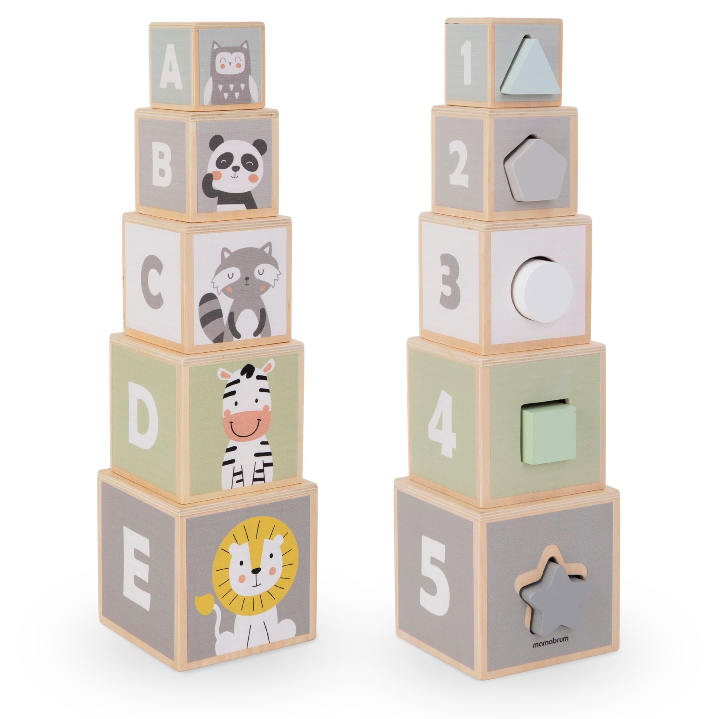 Zahlen Holzturm Tiere - Sortierer Alphabet Mamabrum Form Puzzle-Sortierschale