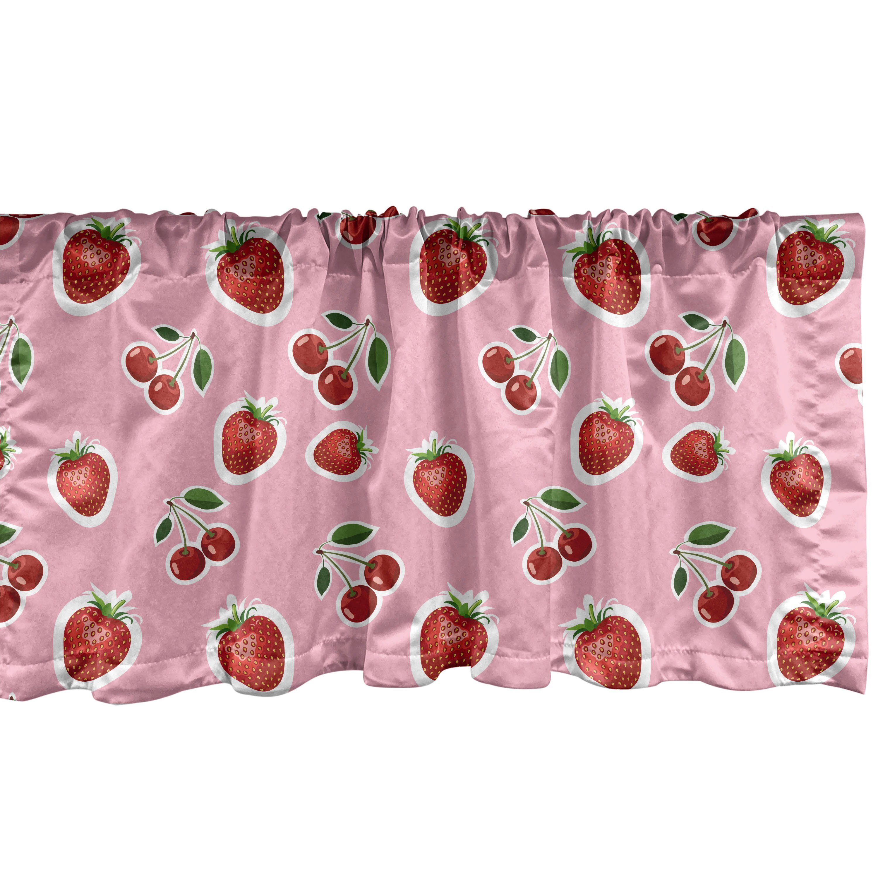 Scheibengardine Vorhang Volant für Küche Schlafzimmer Dekor mit Stangentasche, Abakuhaus, Microfaser, Obst Erdbeeren und Kirschen