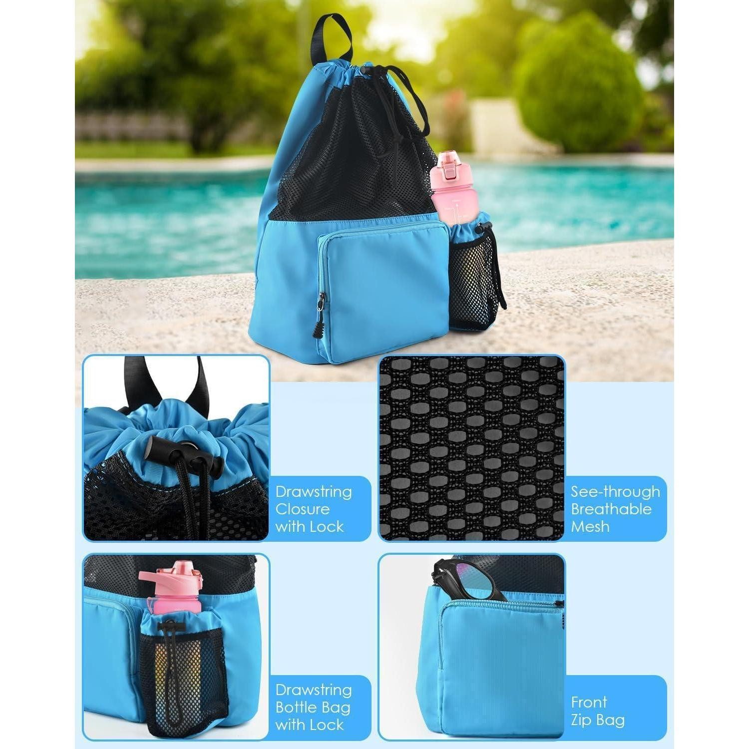LuxusKollektion Sporttasche Schwimmtasche Mesh Kordelzug Wasserfest Herren Damen Hellblau