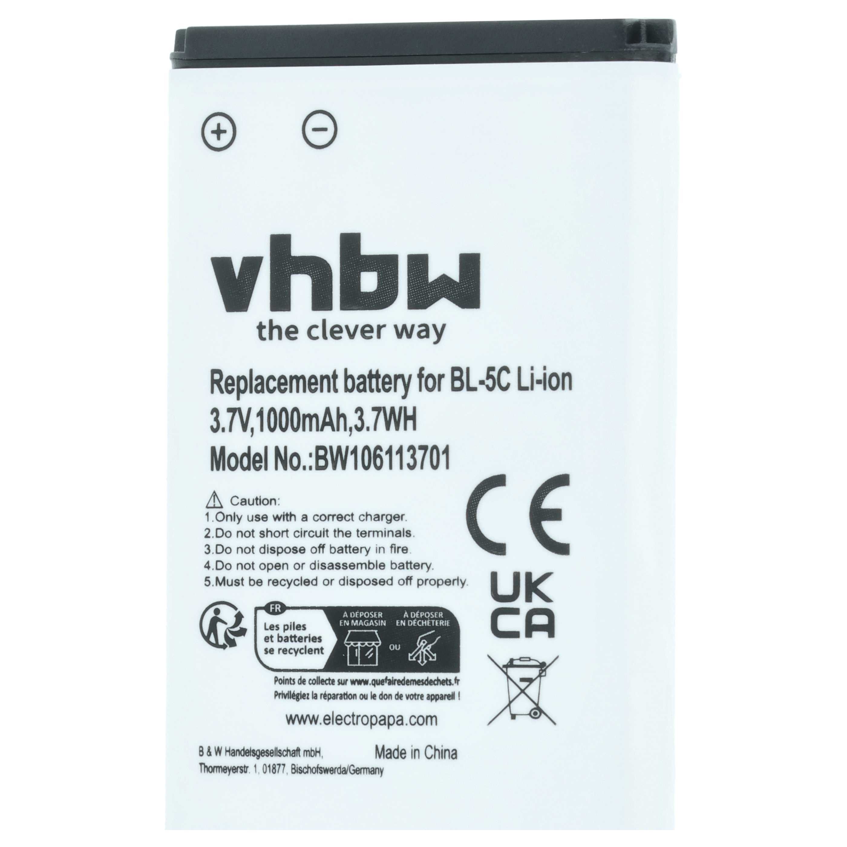 vhbw passend für Doro Primo 215, 405 Mobilfunk (1000 mAh, 3,7 V, Li-Ion) Handy-Akku Akku Li-Ion 1000 mAh (3,7 V, 1 St), Leistungsfähiger Austausch-Akku für Tele – Bild 5 von 5