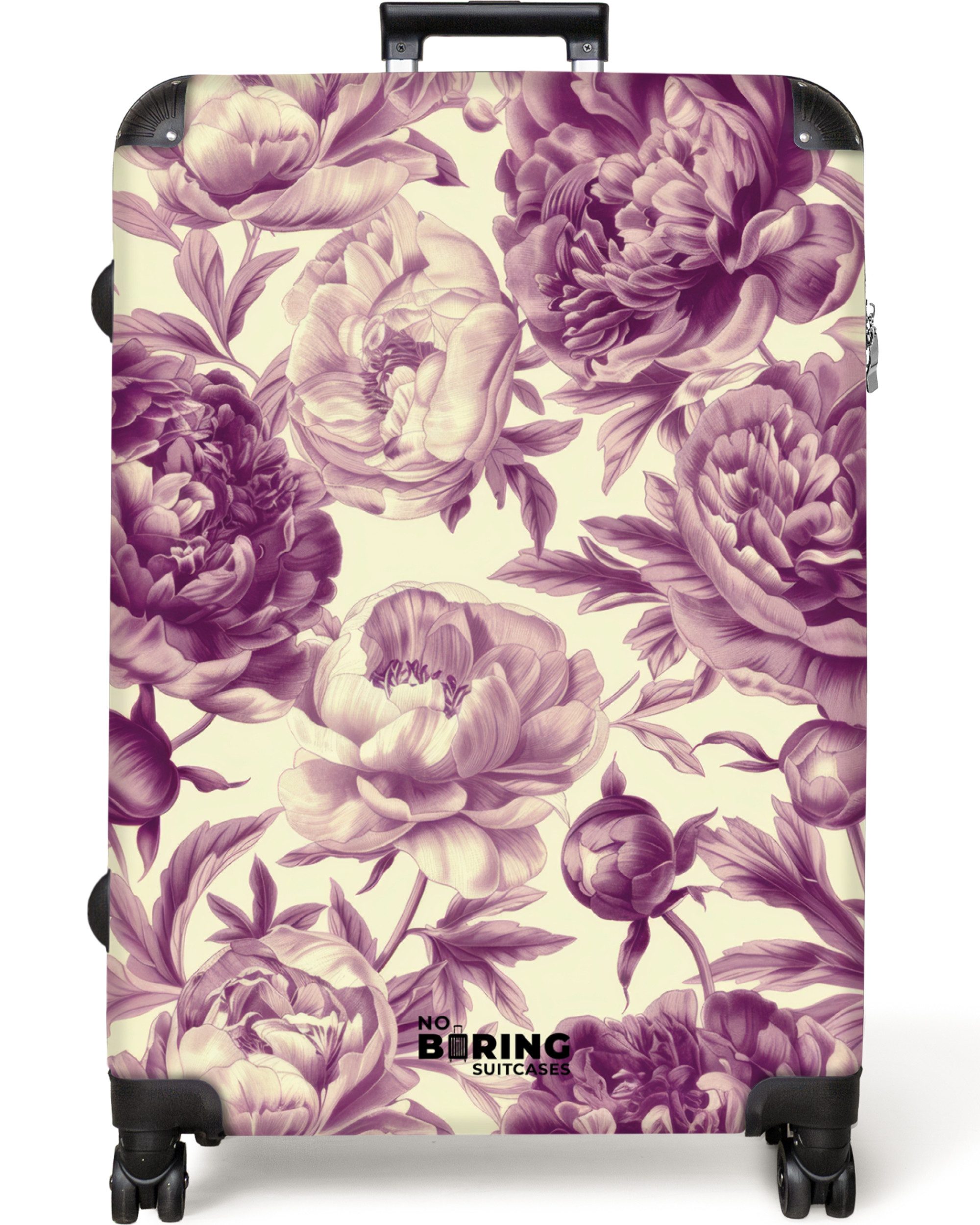 NoBoringSuitcases.com© Hartschalen-Trolley Weiß mit violetten Blüten günstig online kaufen