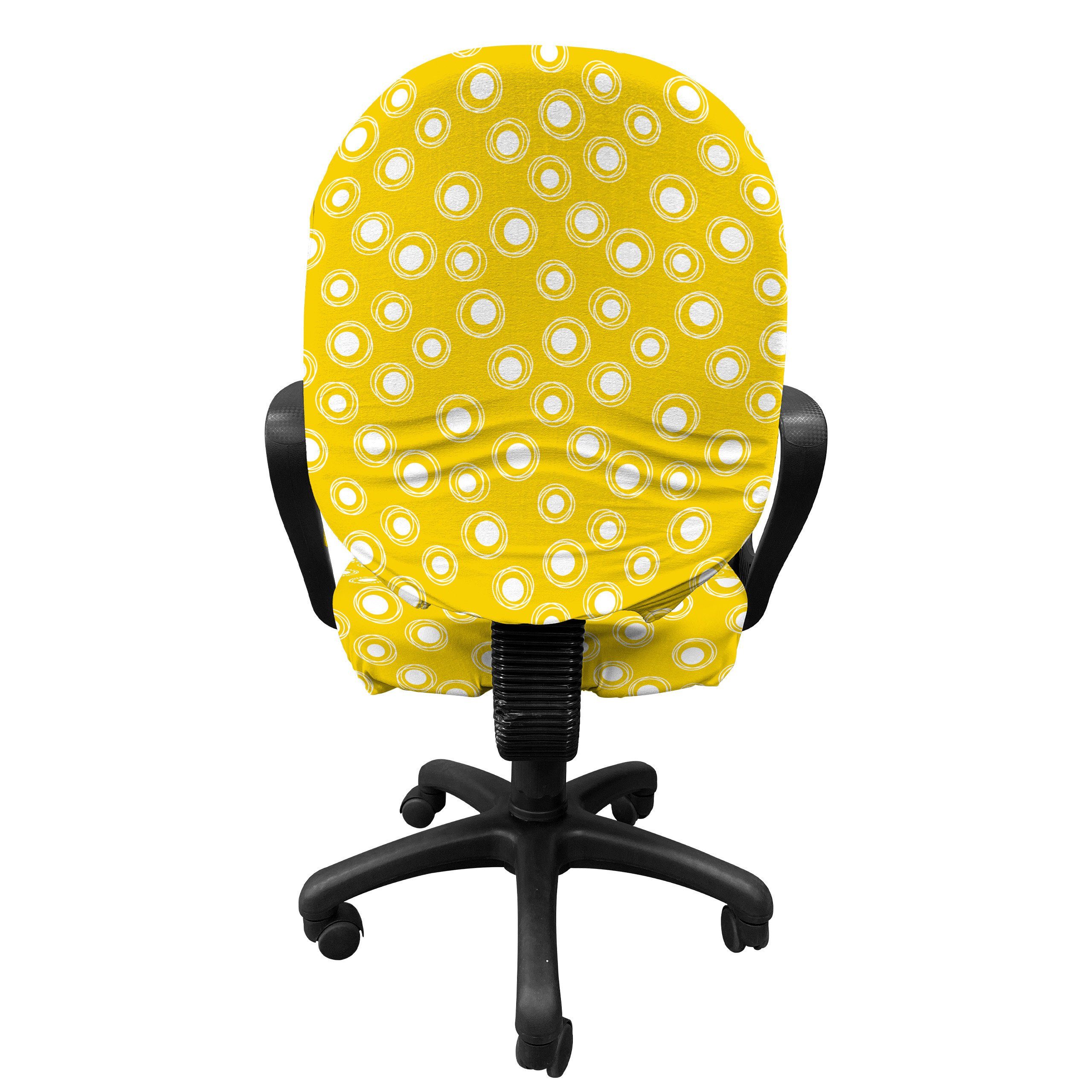 Bürostuhlhusse dekorative Schutzhülle Stretchgewebe, Spots Round aus Gelb und Abakuhaus, Weiß