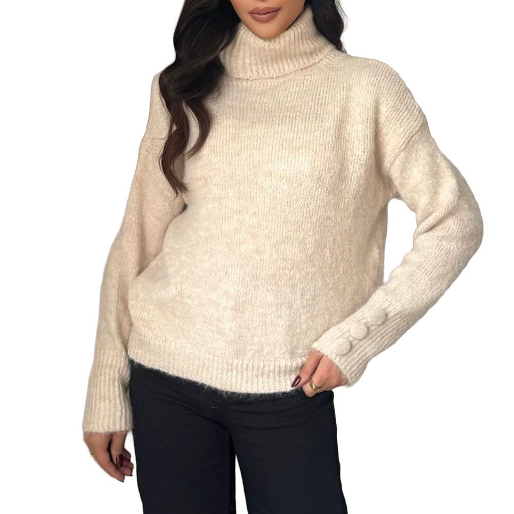 Ital-Design Rollkragenpullover Damen Rollkragenpullover aus weichem Material für Herbst (90763953) Stretch Strickpullover in Beige