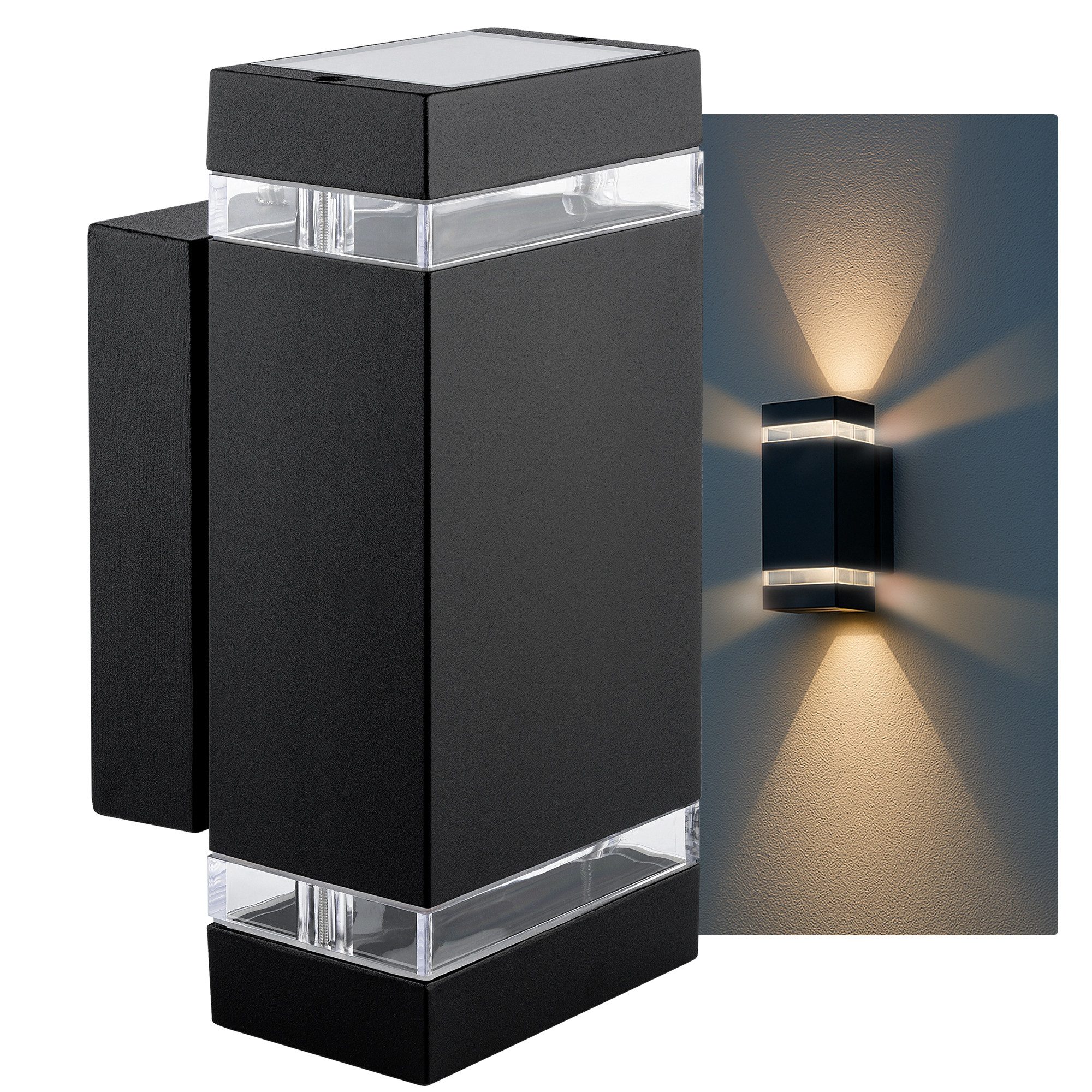 SSC-LUXon LED Außen-Wandleuchte Wandleuchte Außen Up & Down Strahler IP44 schwarz mit LED 4W warmweiß, Warmweiß