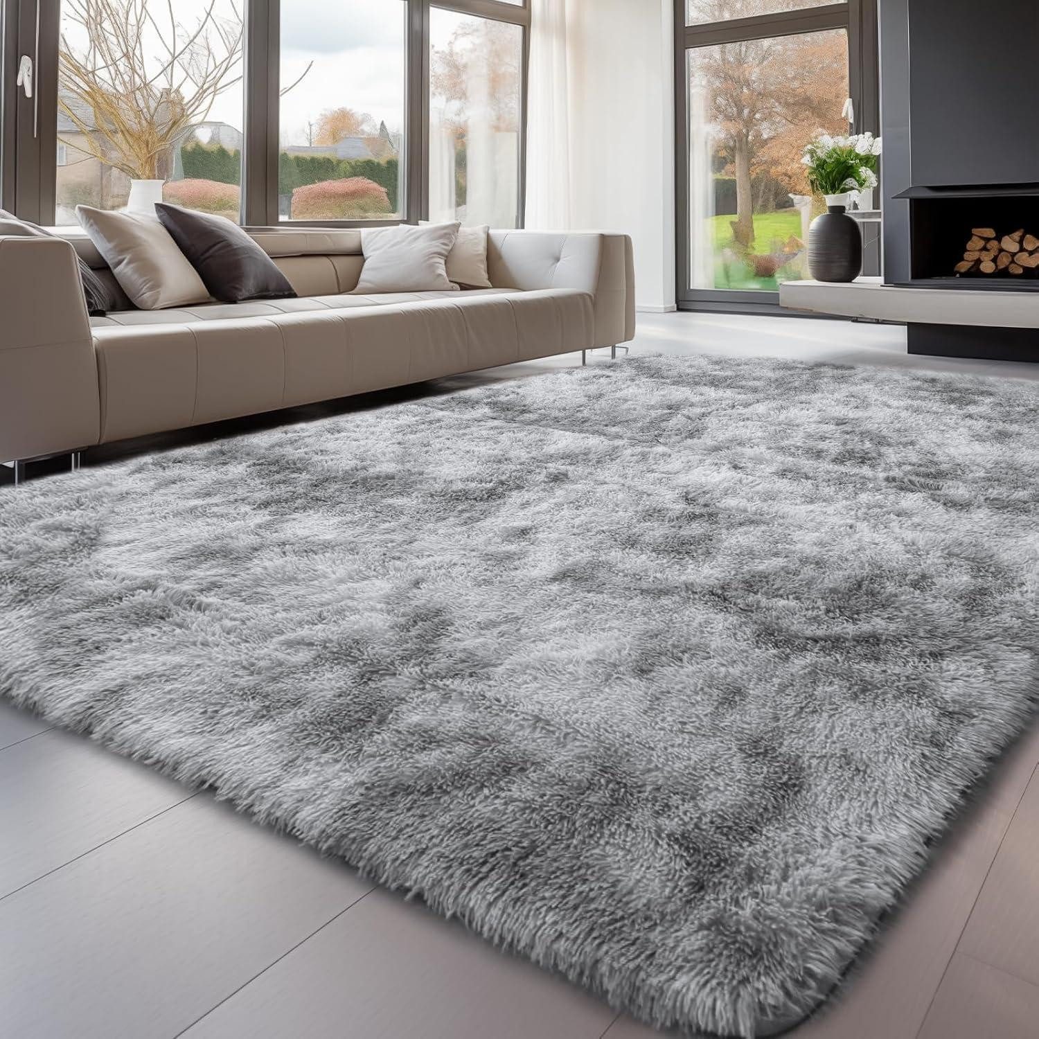 LuxusKollektion Hochflor-Teppich Teppich Hochflor Grau 200x300 Batik Hellgrau 200 x 300 cm (Rechteckig)