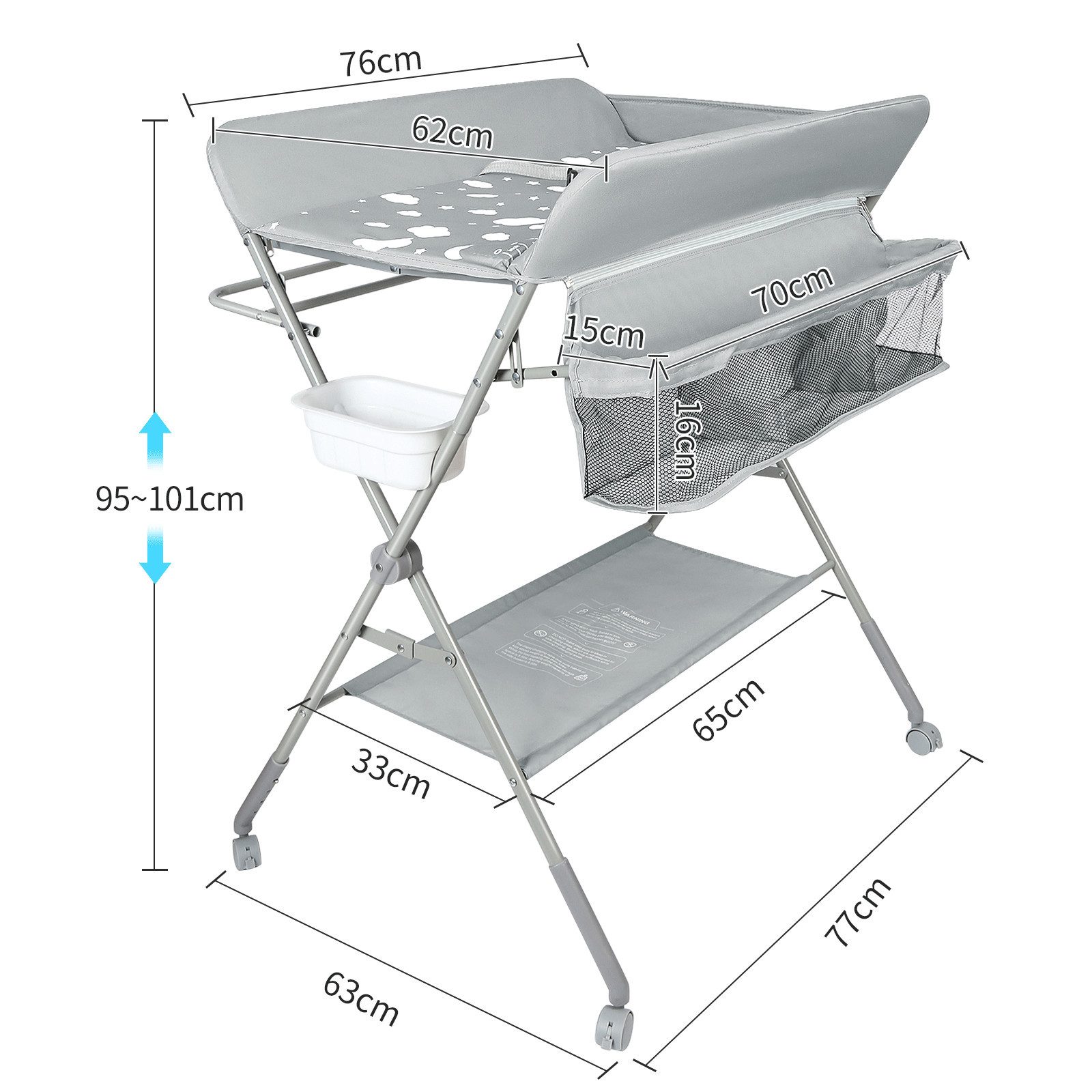 JEOBEST Wickeltisch Mobiler Wickelkommode Klappbar( Neues Upgrade! ) Weich, Wasserdicht und Höhenverstellbar,mit Sicherheitsgurt und Ablagefächern – Bild 4 von 5