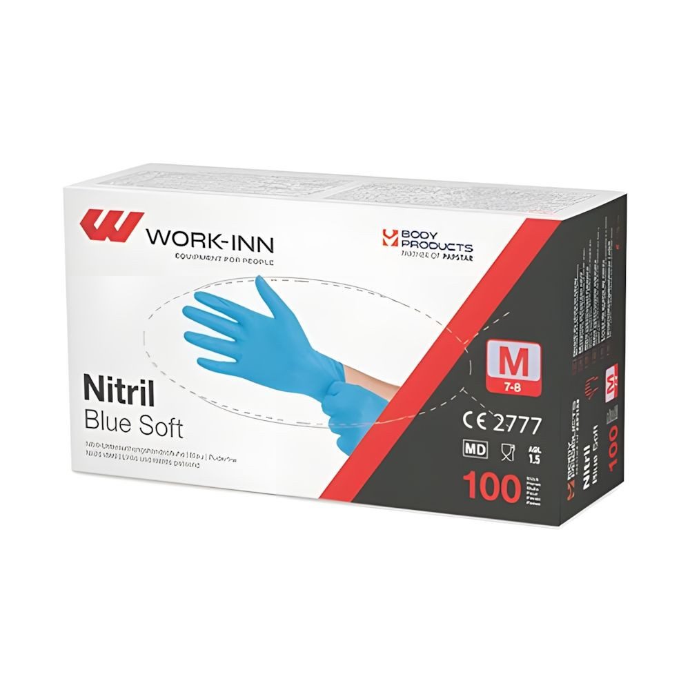 Einweghandschuhe 100 x WORK-INN Handschuhe, Nitril puderfrei Blue Soft blau Größe: M
