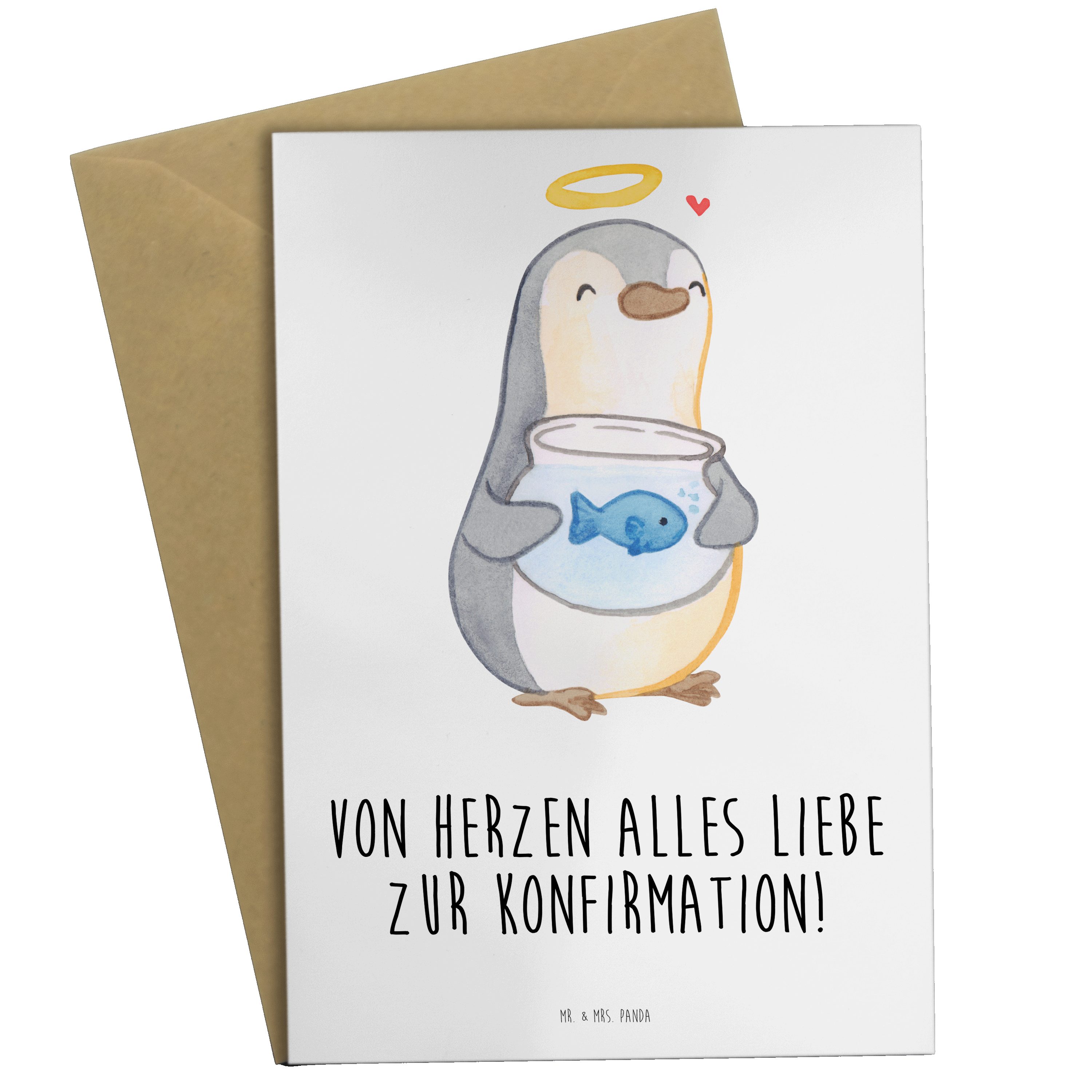 Mr. & Mrs. Panda Grußkarte Pinguin Fisch - Weiß - Geschenk, Jugendweihe, Hochzeitskarte, Glückwu