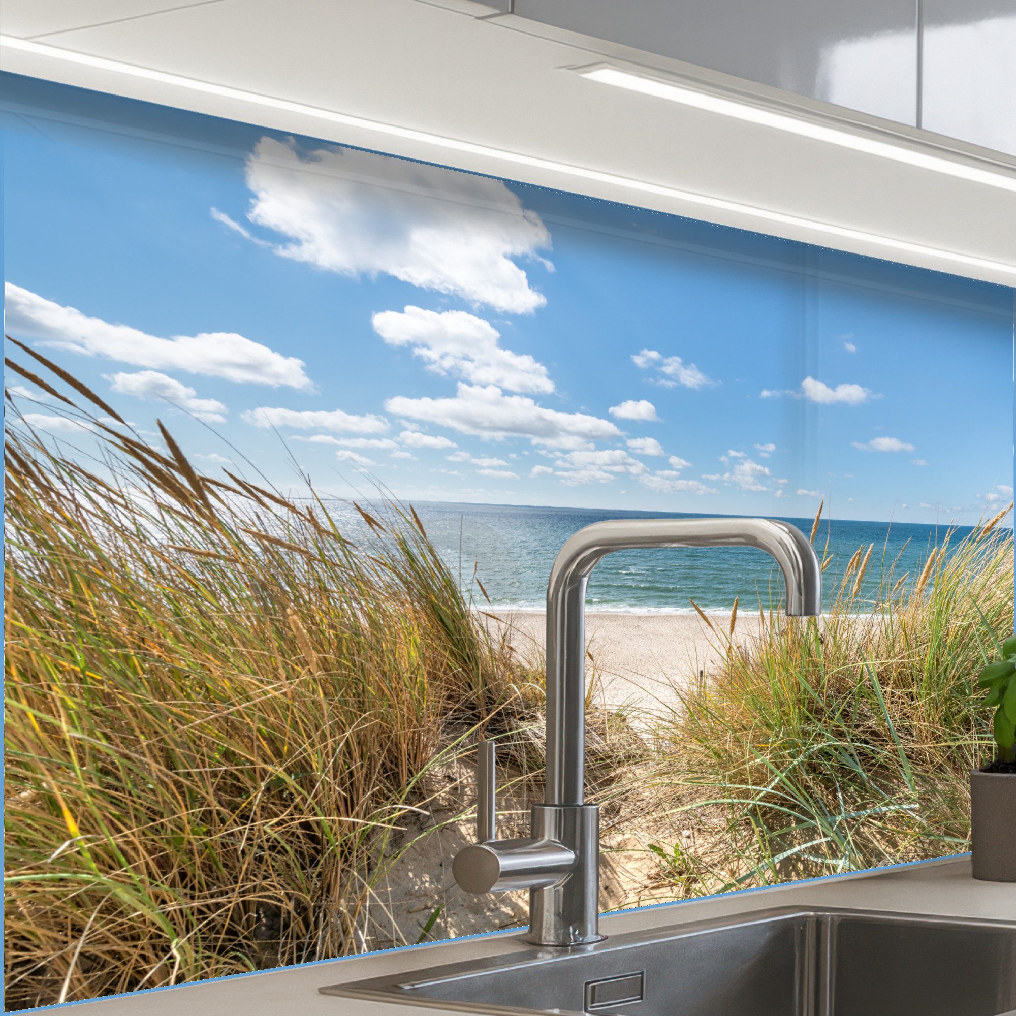 KitchenYeah Küchenrückwand selbstklebend Düne - Gras - Meer - Strand, (1-tl günstig online kaufen