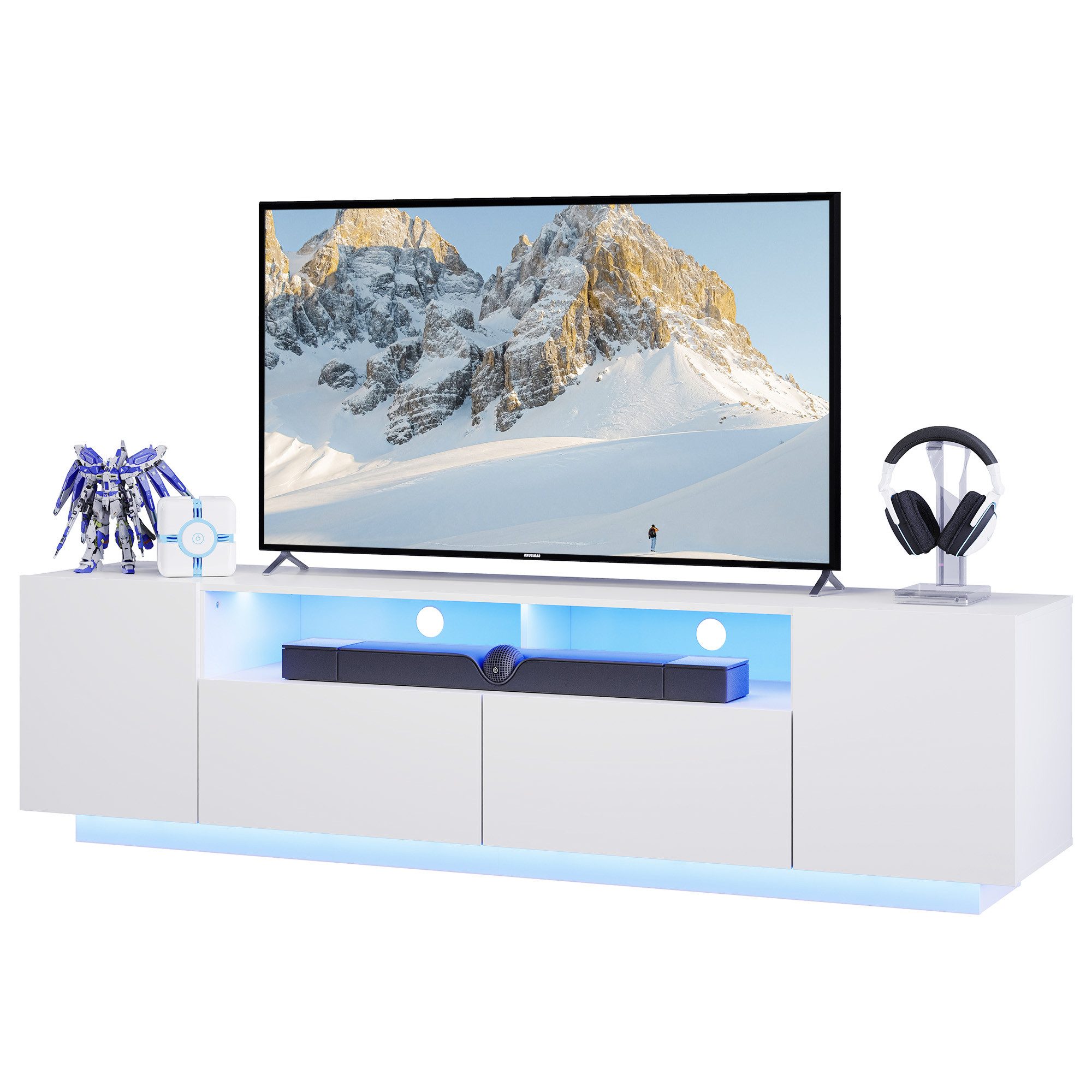 WLIVE TV-Schrank Modernes hängendes TV-Lowboard mit LED-Beleuchtung, 122/170 x36 x45 cm (TV Board mit Schränken und 2 Freiflächen, großer Stauraum)