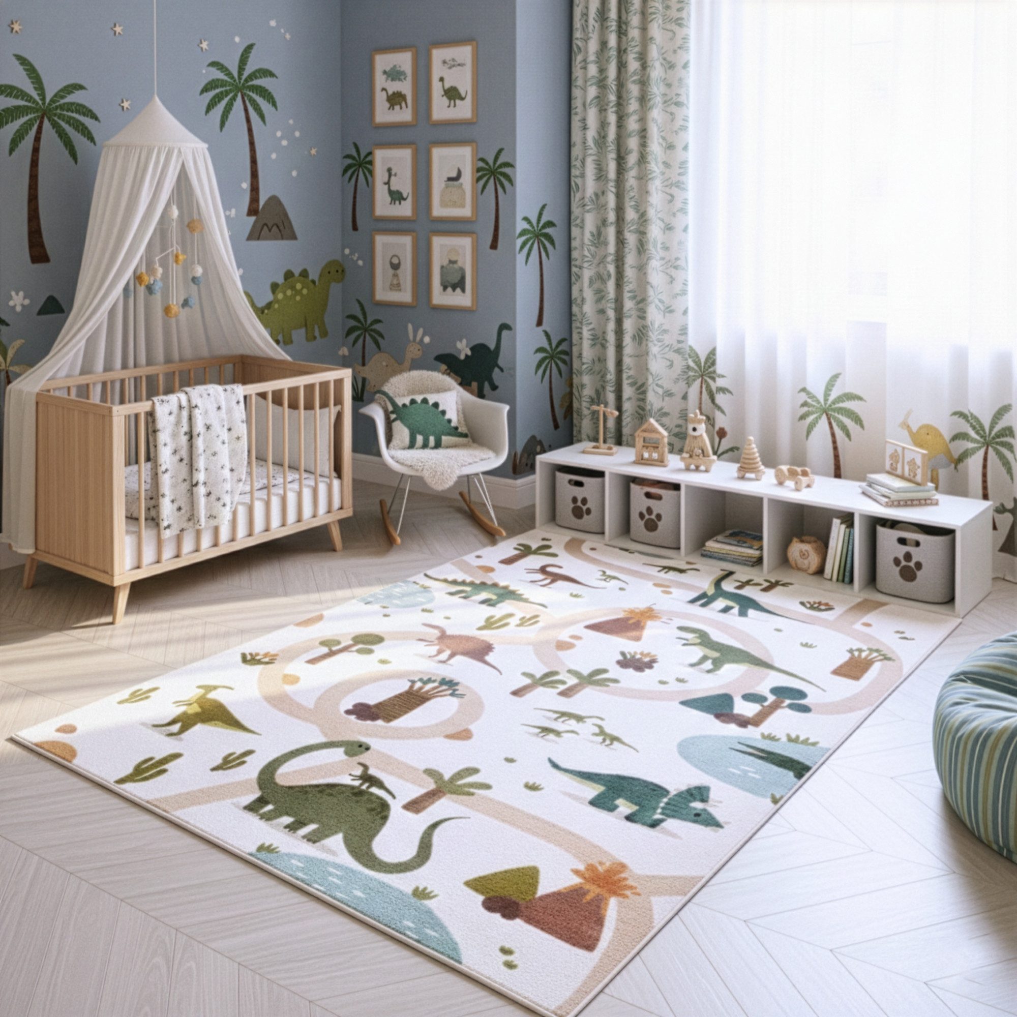 SIMPEX24 Teppich Bunte Dino Welt, Rechteckig, Höhe: 8 mm, Teppich Kinderzimmer