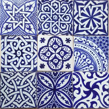 Casa Moro Wandfliese Orientalische Fliesen Mix 10x10 cm blau weiß 9er Packung, Blau und Weiß, Kunsthandwerk aus Marokko, Wandfliesen für schöne Küche Dusche Badezimmer, HBF8400, handbemalte marokkanische Fliesen Patchwork
